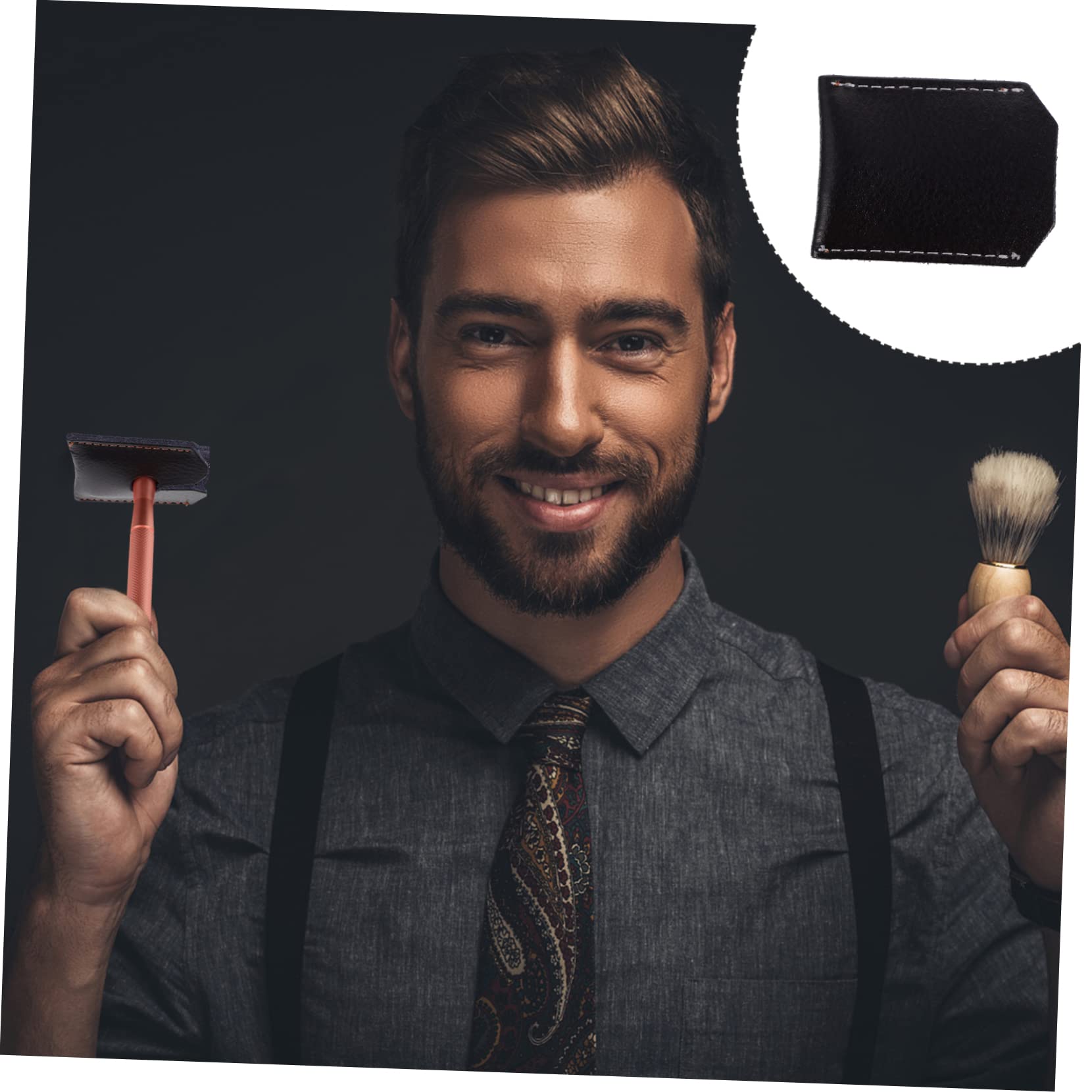 Balacoo Premium Leather Travel Safety Razor Case - 3pcs Barber Razor Shaver Carrying Bag with Double Sleeve | Portable Shaving Kit for Men | Perfect for Travel, Gym & Business Trips