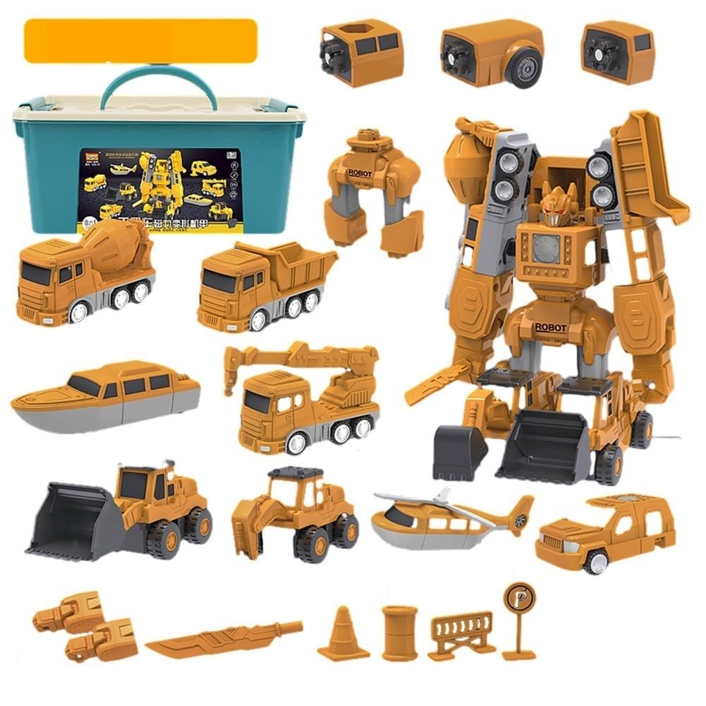 7 in 1 Magnetic Transform Engineering Car Building Toys with Storage Box - STEM Educational Construction Vehicles & Robot Toys for Kids Ages 3-5 - Perfect for Creative Play, Birthday Gifts & Learning Activities