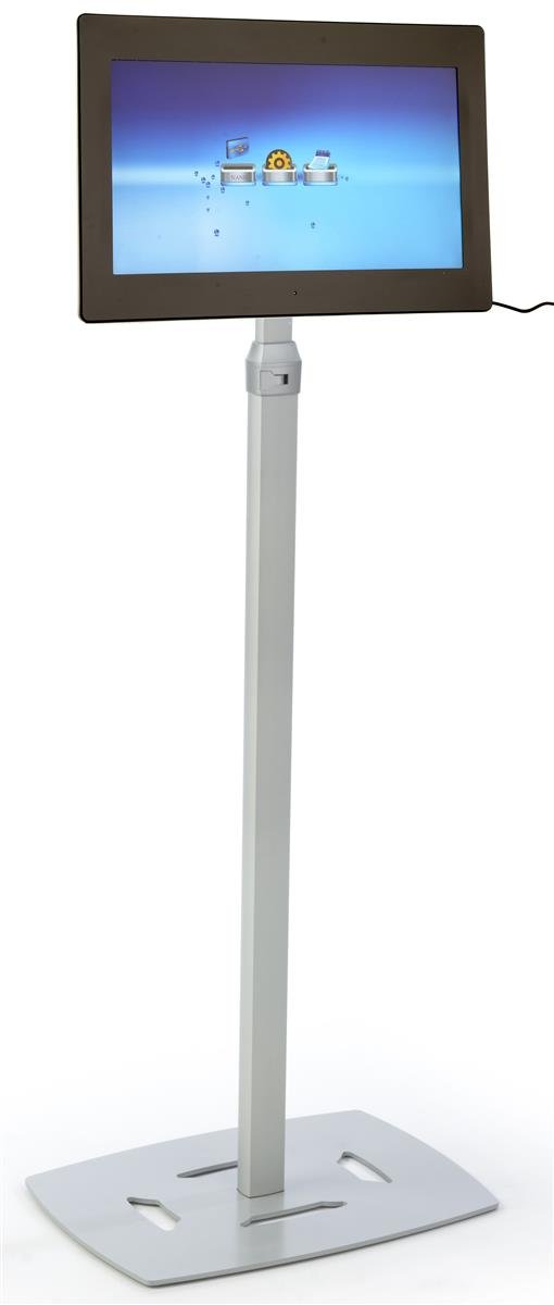 Adjustable Aluminum Floor Stand for iPad & Monitor - VESA 75x75/100x100mm - Secure Silver Stand for Home Office, Studio & Retail Displays