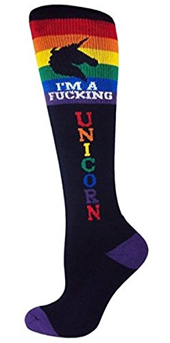 3-Pack Unicorn Knee-High Socks for Women - Black & Rainbow Workout Socks for Running, Yoga, and Gym - Fun Athletic Socks for Fitness Enthusiasts