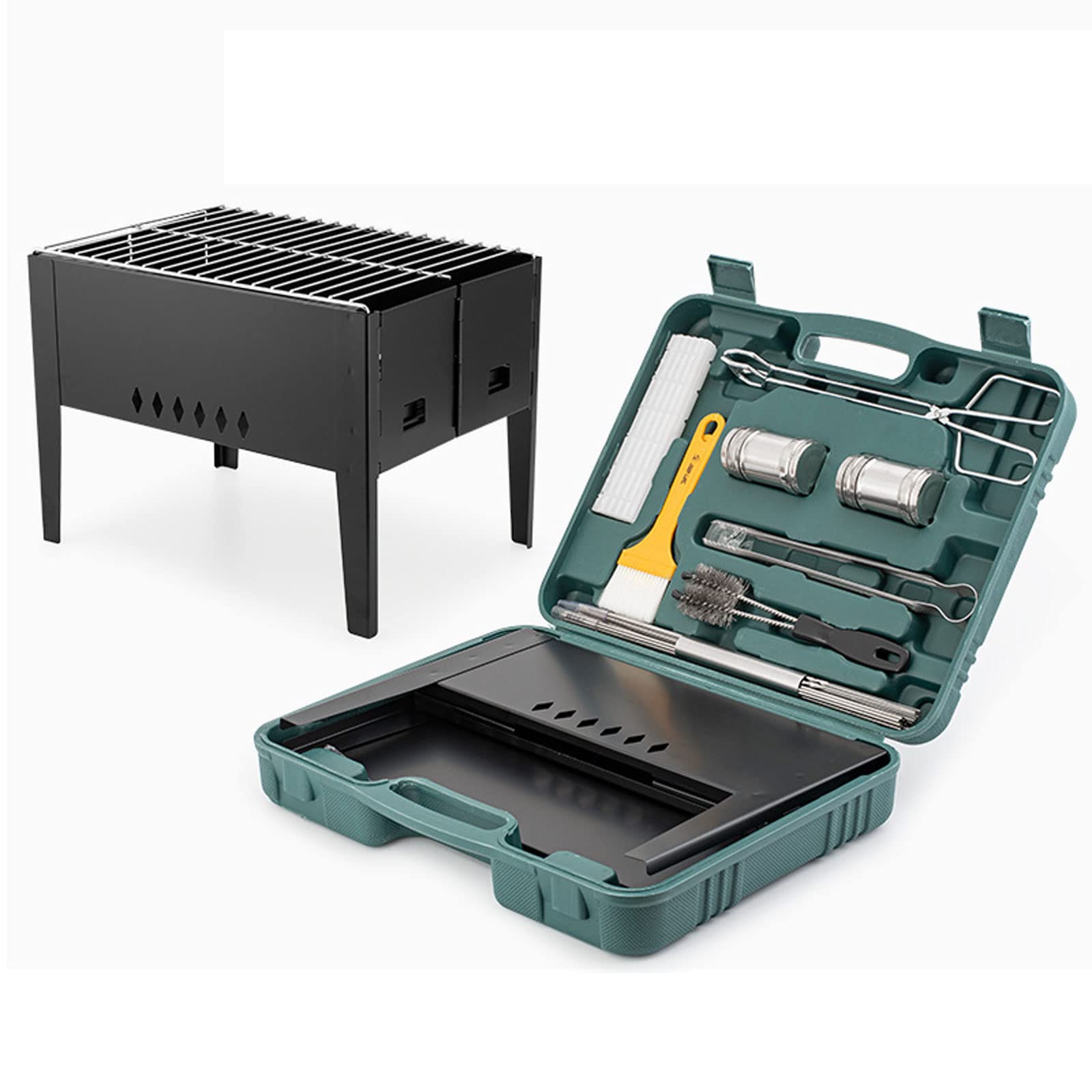 Portable Stainless Steel Folding Charcoal BBQ Grill Set with Tools - Outdoor Camping, Picnic, Backyard, Patio Cooking & Grilling Essentials