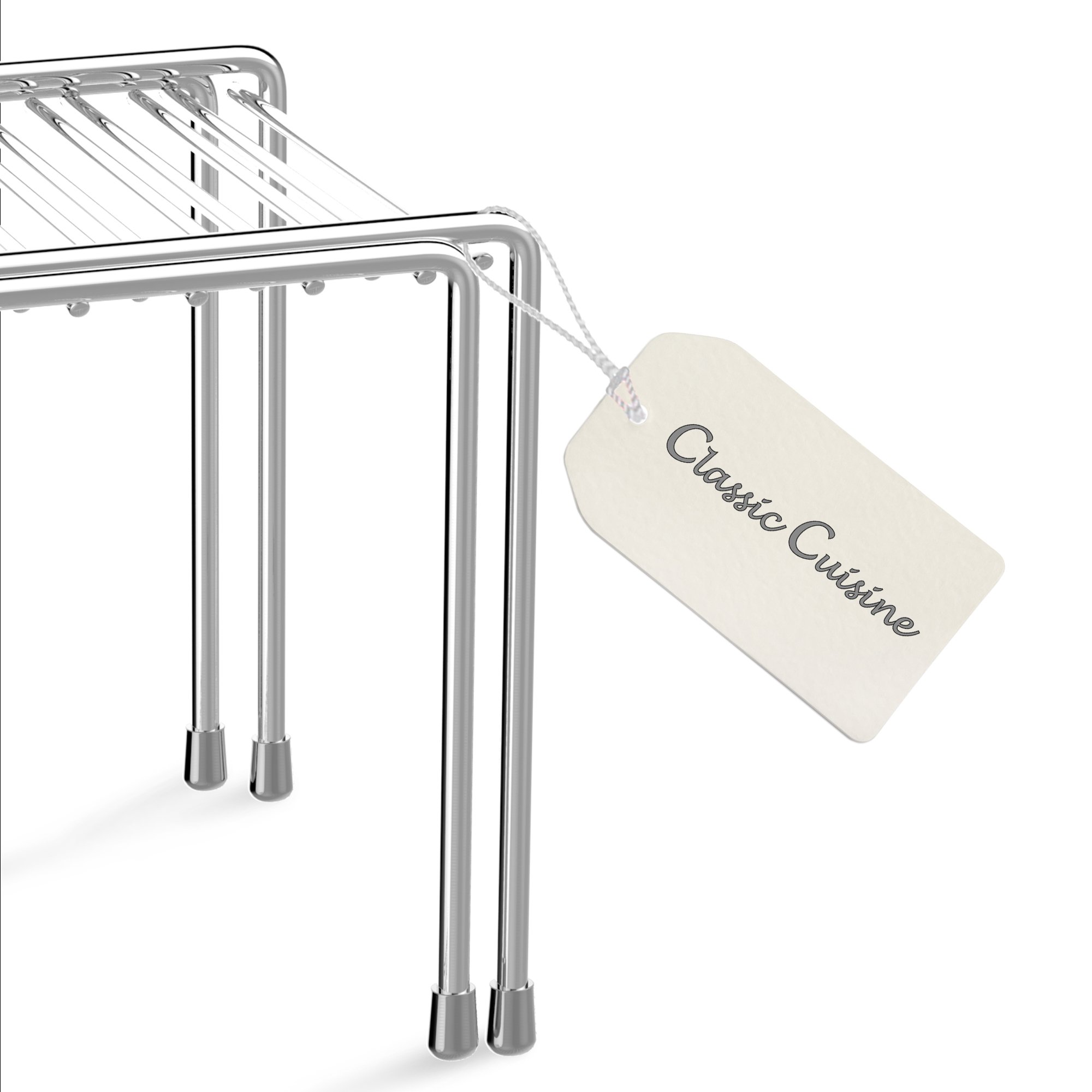 Expandable Kitchen Cabinet Organizer - Adjustable Pantry Shelves, Under Sink & Countertop Storage Shelf by Classic Cuisine (Chrome) - Perfect for Small Spaces, Bathroom & Closet Organization