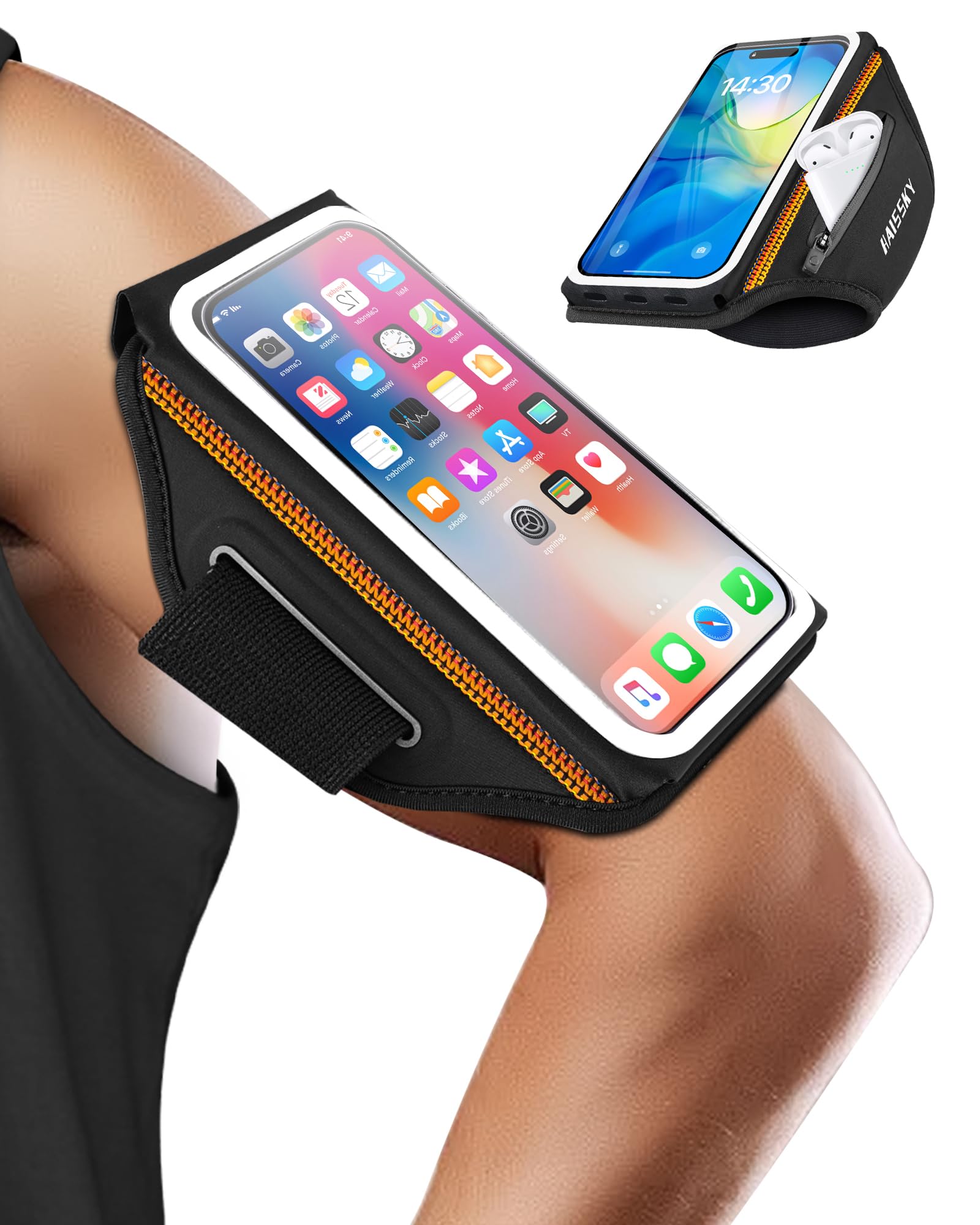 3D Running Phone Armband with Earphone Holder - Water Resistant Sports Armband for iPhone 16/15/13 Pro/Plus & Samsung S24/S20 (Fits 6.9