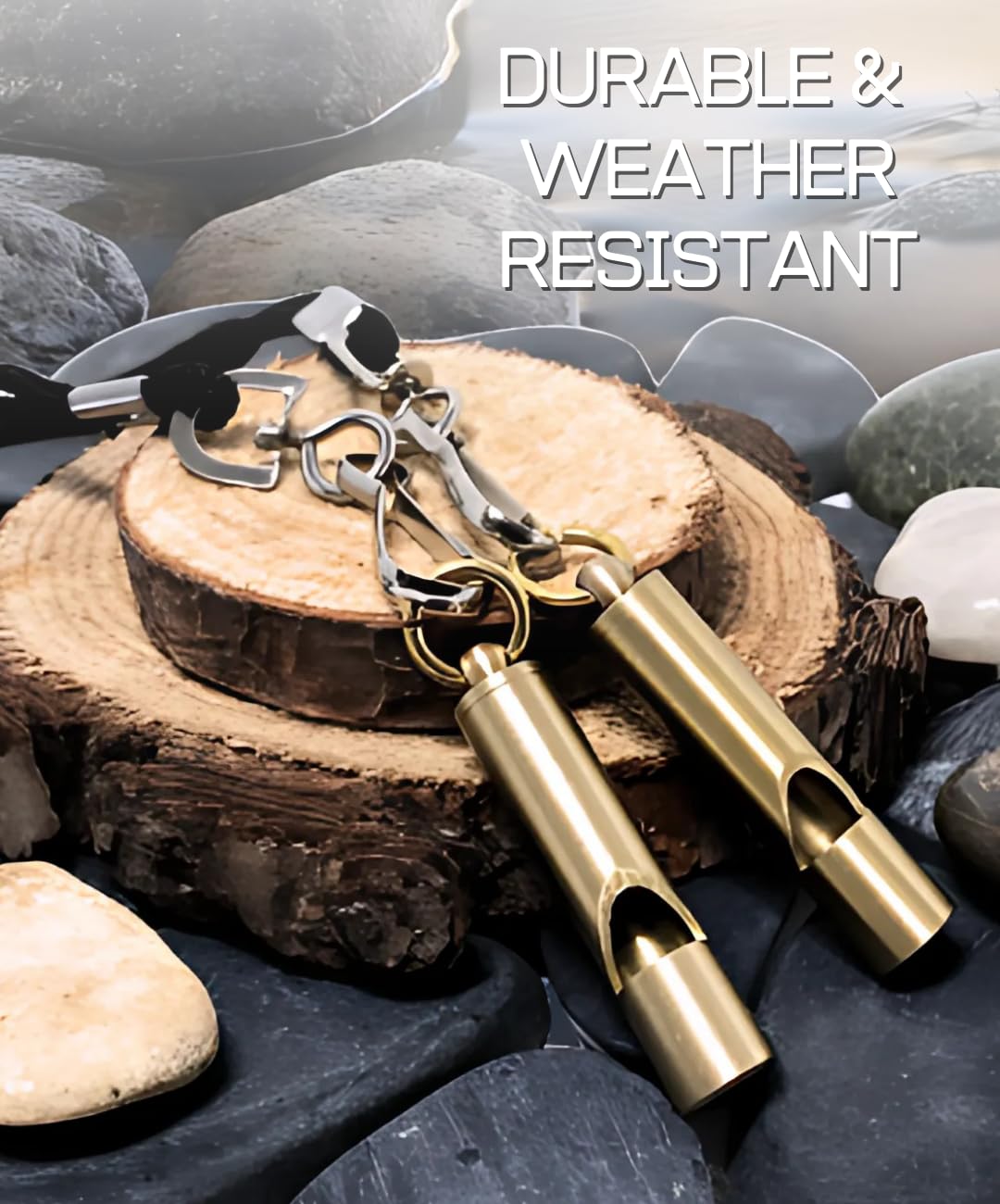 6 Pack Brass Whistles with Lanyards - Gold for Sports & Safety