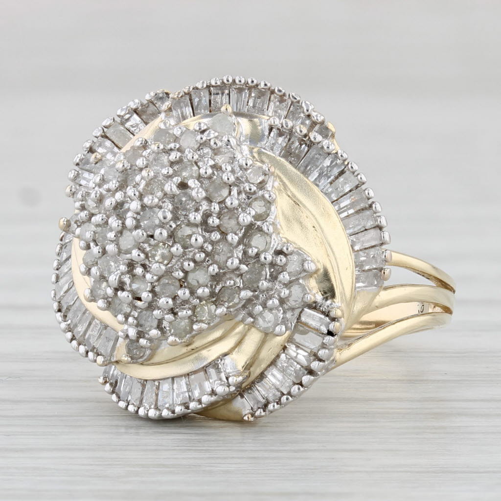 0.50ctw Diamond Cluster Swirl Ring 10k Yellow Gold Size 7 - Elegant Cocktail Ring for Women, Perfect for Parties, Weddings & Special Occasions