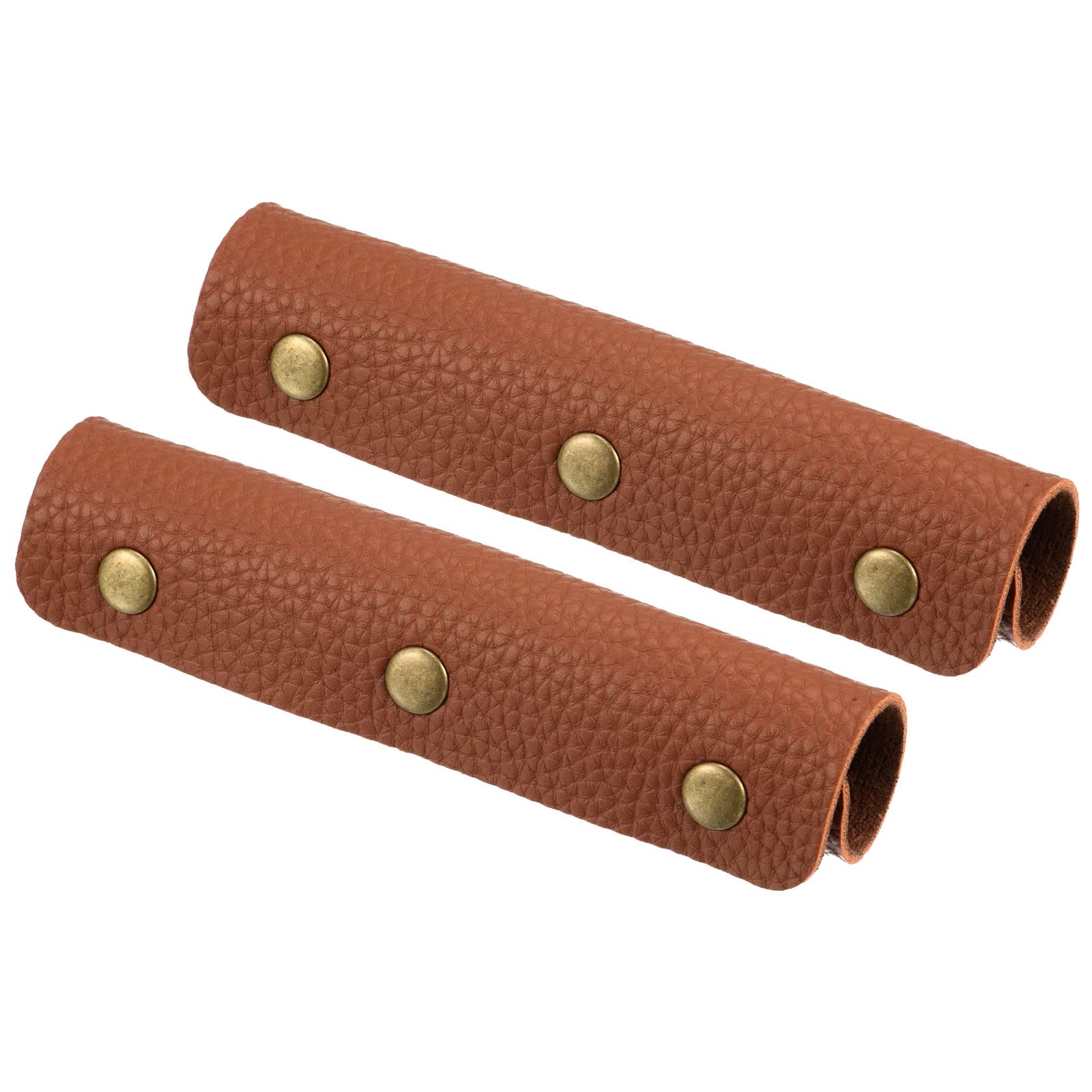 PATIKIL 2 Pack PU Leather Luggage Handle Wrap - Suitcase Grip Cover Protector with Secure Clasp for Travel & Grocery Bags (Brown) - Ideal for Airport Travel, Commuting & Shopping Trips