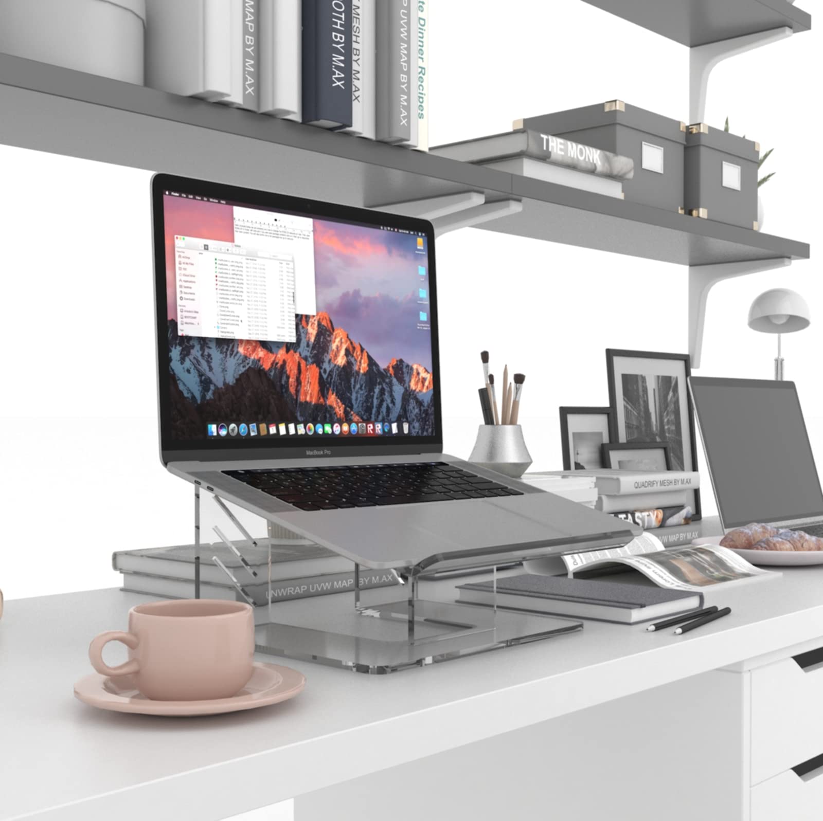 **Acrylic Laptop Stand with Phone Holder - Portable & Ergonomic Laptop Riser for 10-17 Inch Laptops - Made in USA (LS-Clear) - Perfect for Home Office, Workstation & Travel Use**