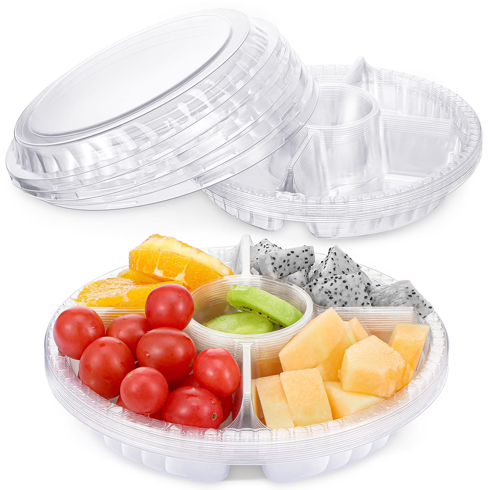 20-Piece Clear Plastic Appetizer Trays with Lids - 5-Compartment Disposable Serving Platters for Buffet, Party, Picnic - Perfect for Fruits, Veggies, Snacks & Finger Foods (5 Grids) - Ideal for Catering, Events & Home Entertaining