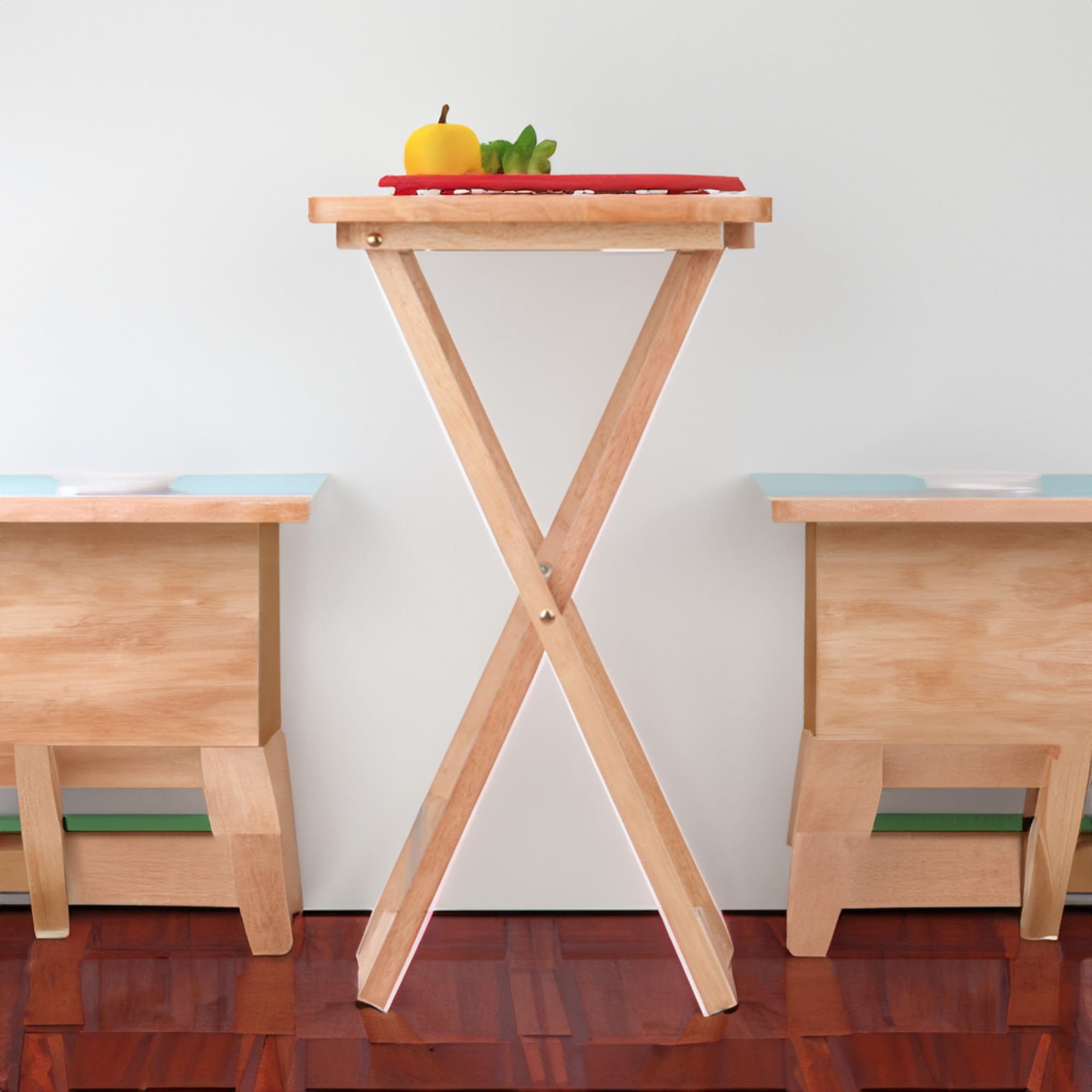 2-Piece Foldable Lacquered Wooden Snack Table Set - Portable Rectangular Tray Tables for Living Room, Bedroom, Patio - Perfect for Snacks, Beverages, Books, Laptops and Home Decor