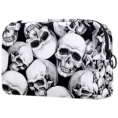 Stylish Leather Travel Makeup Bag for Women - Portable Cosmetic Organizer with Zipper, Funny Skull Design - Perfect for Toiletries, Cosmetics & Travel Essentials | Great Gift for Makeup Lovers
