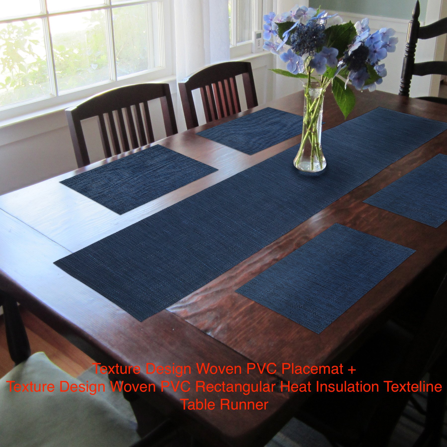 CAIT CHAPMAN HOME COLLECTION Navy Woven PVC Table Runner - Heat Insulation Textured Rectangular Placemat for Dining Table Decor, Kitchen Protection & Holiday Entertaining