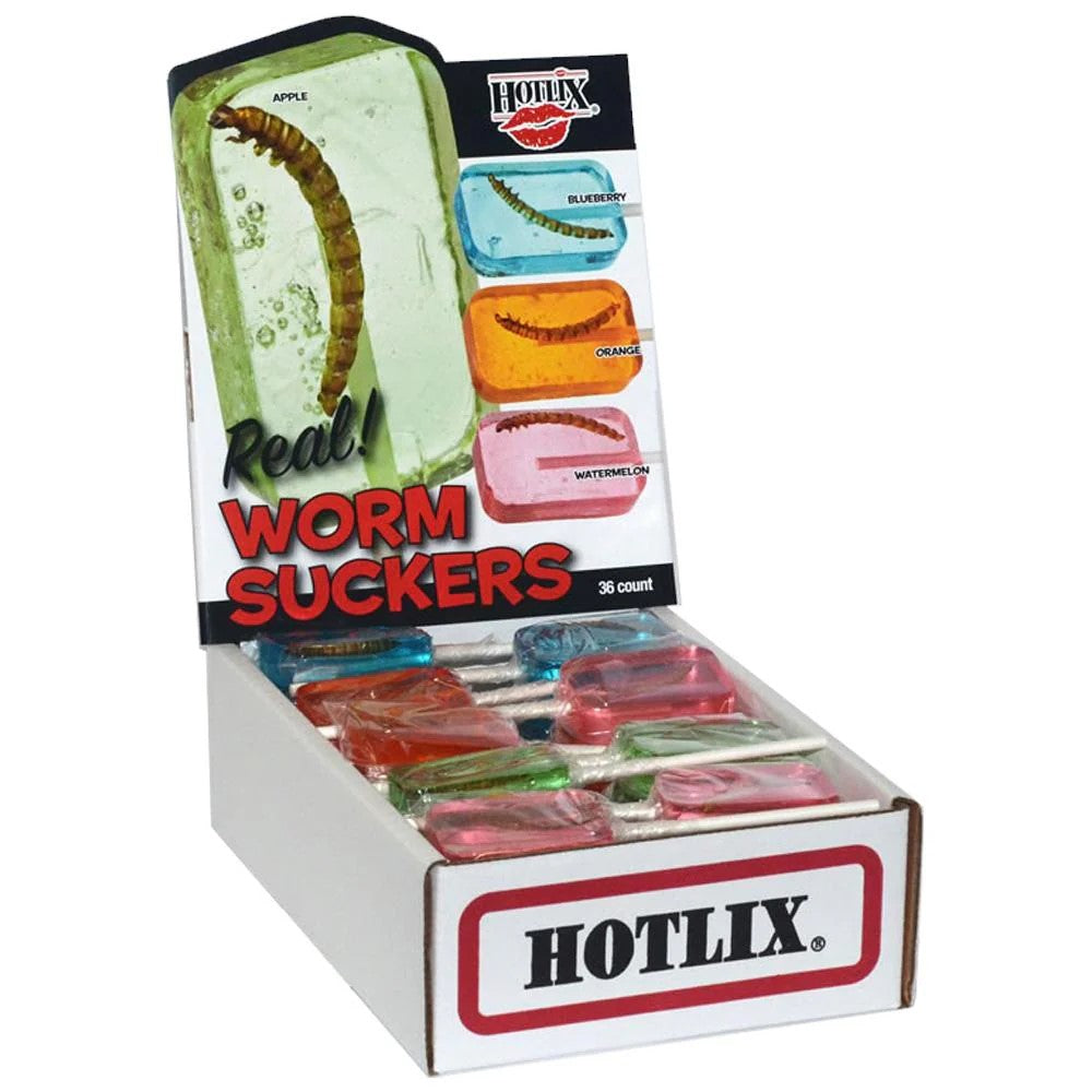 Hotlix Worm Suckers Assorted Box - 1oz, 36ct | Novelty Candy for Parties, Halloween Treats & Prank Gifts - Perfect for Trick or Treat, Gag Gifts & Fun Snacks