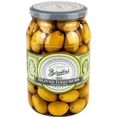 Premium Bornibus Green Pitted Greek Olives - 33.51 oz (1kg) | Kalamata Style | All-Natural | Gluten-Free | Perfect for Salads, Charcuterie Boards & Mediterranean Recipes