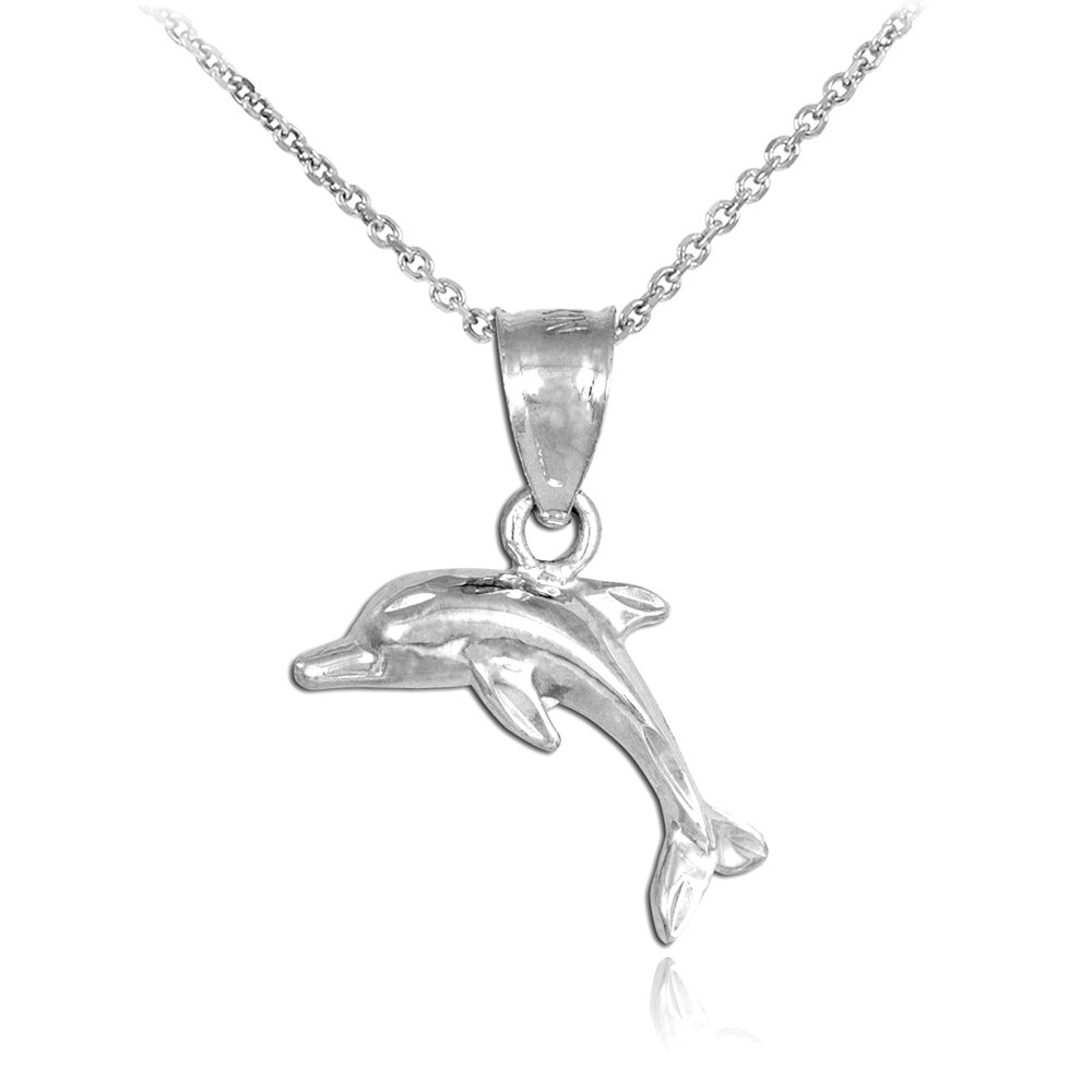 14K White Gold High Polish Jumping Dolphin Pendant Necklace - Elegant Jewelry Gift for Women, Perfect for Birthday, Anniversary & Special Occasions