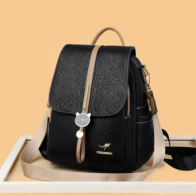 Stylish PU Leather Women's Backpack for Work, Travel & College - Waterproof Laptop Bag with USB Charging Port