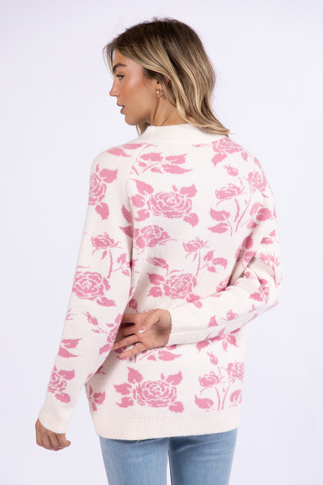 Feeling Like Love Ivory and Pink Floral Crew Neck Sweater for Women | Soft Knit Pullover | Perfect for Date Nights & Casual Outings