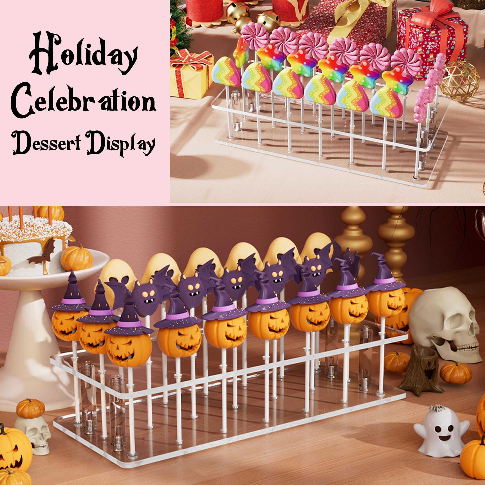 Goabroa 21-Hole Clear Acrylic Cake Pop Stand Kit with 300 Cake Pop Sticks & Wrappers - Baking Supplies for Wedding, Birthday Party, Baby Shower & Halloween Dessert Displays - Perfect for DIY Treats, Dessert Tables & Holiday Celebrations