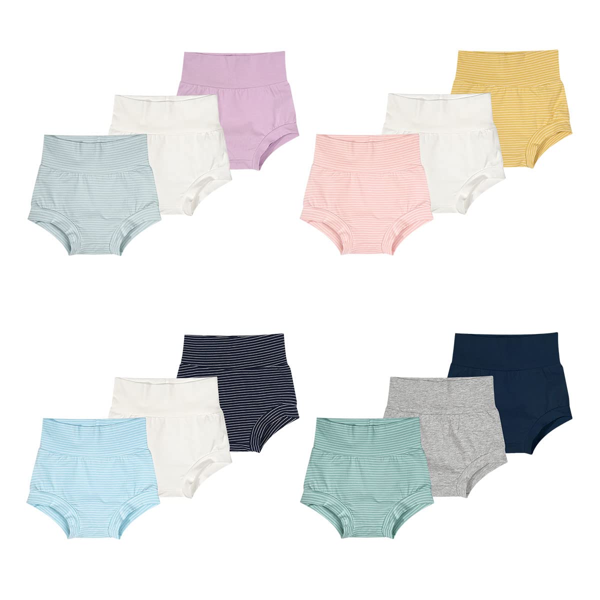 Teach Leanbh Baby Boys & Girls 3-Pack High Waisted Cotton Bloomer Shorts - Soft Striped Bummies for Playtime, Daycare & Summer Outfits