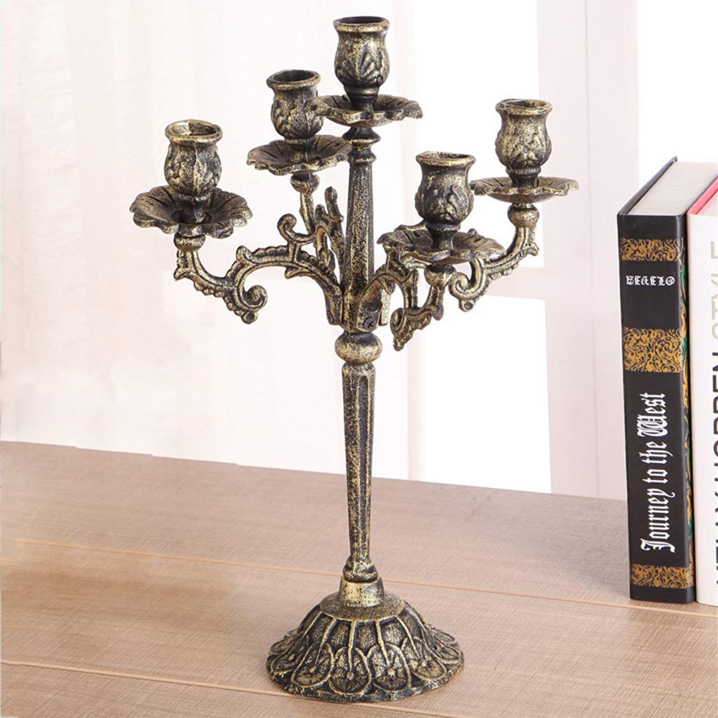 Vintage European Cast Iron Candle Holder - 5-Arm Candelabra for Home, Hotel & Wedding Decor (40x10.5cm) | Rustic Table Centerpiece for Romantic Dinners & Special Occasions
