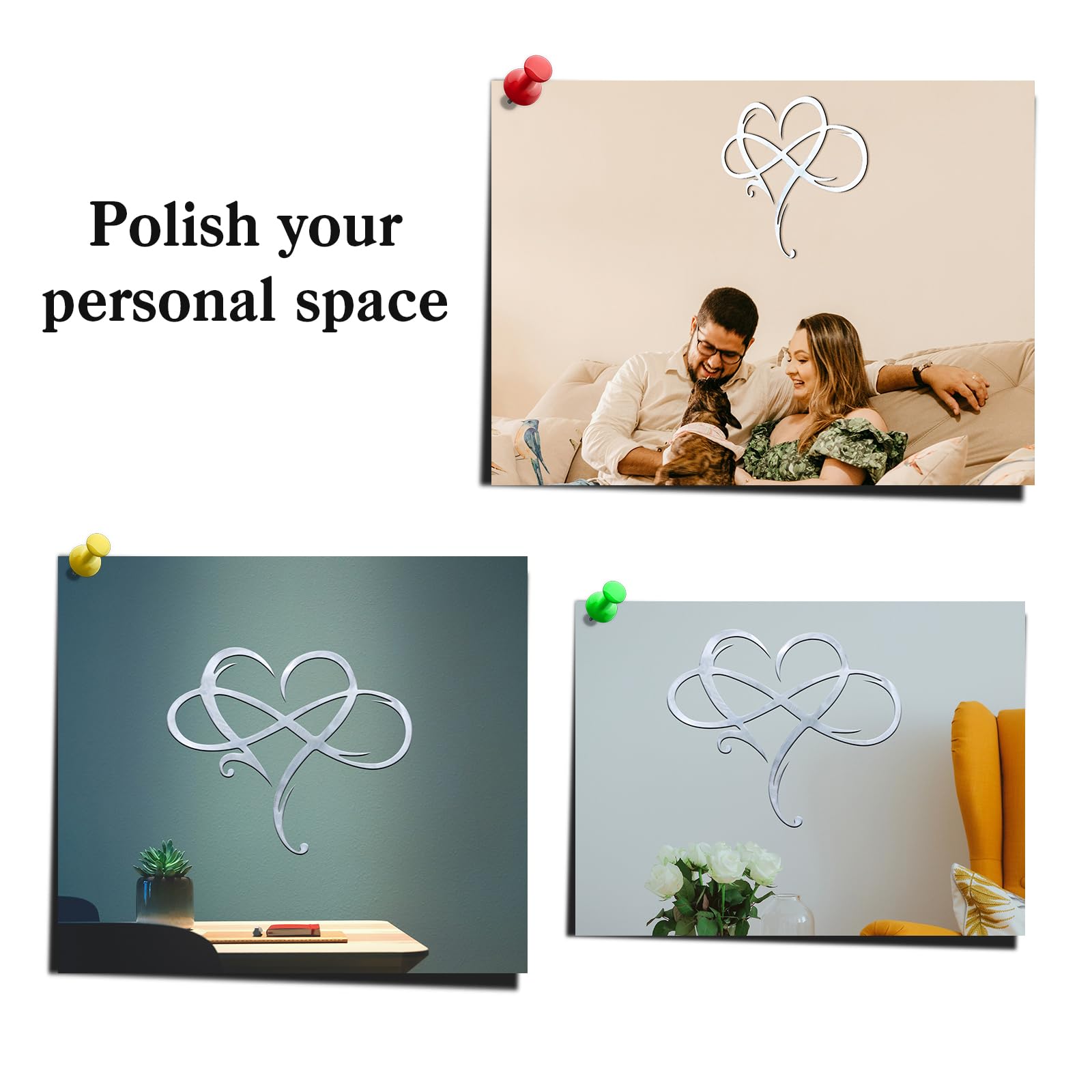 Infinity Heart Metal Wall Art - Elegant Steel Love Sign Plaque for Bedroom, Living Room & Wedding Decor - Geometric Cut-Out Home Ornament (11.4x13.7in, White) | Perfect for Anniversary Gifts, Housewarming & Romantic Home Decoration