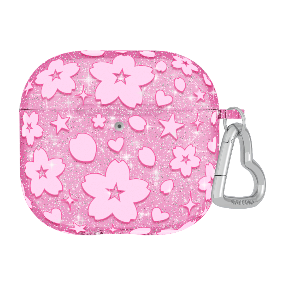 Cherry Blossom Glitter AirPod Case - Cute Pink Floral Design Protective Cover for Apple AirPods 1/2/3/Pro - Perfect Gift for Women & Girls, Great for Spring Outfits & Travel Accessories