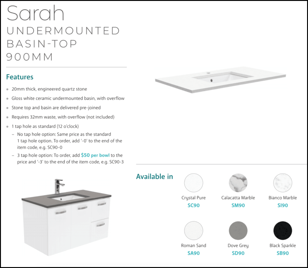 Fienza 900mm SC90SKL Crystal Pure Undermount Stone Top Vanity with Scandi Oak Edge & Left Drawers - Modern Bathroom Sink Cabinet for Small Spaces, Perfect for Apartments and Guest Bathrooms