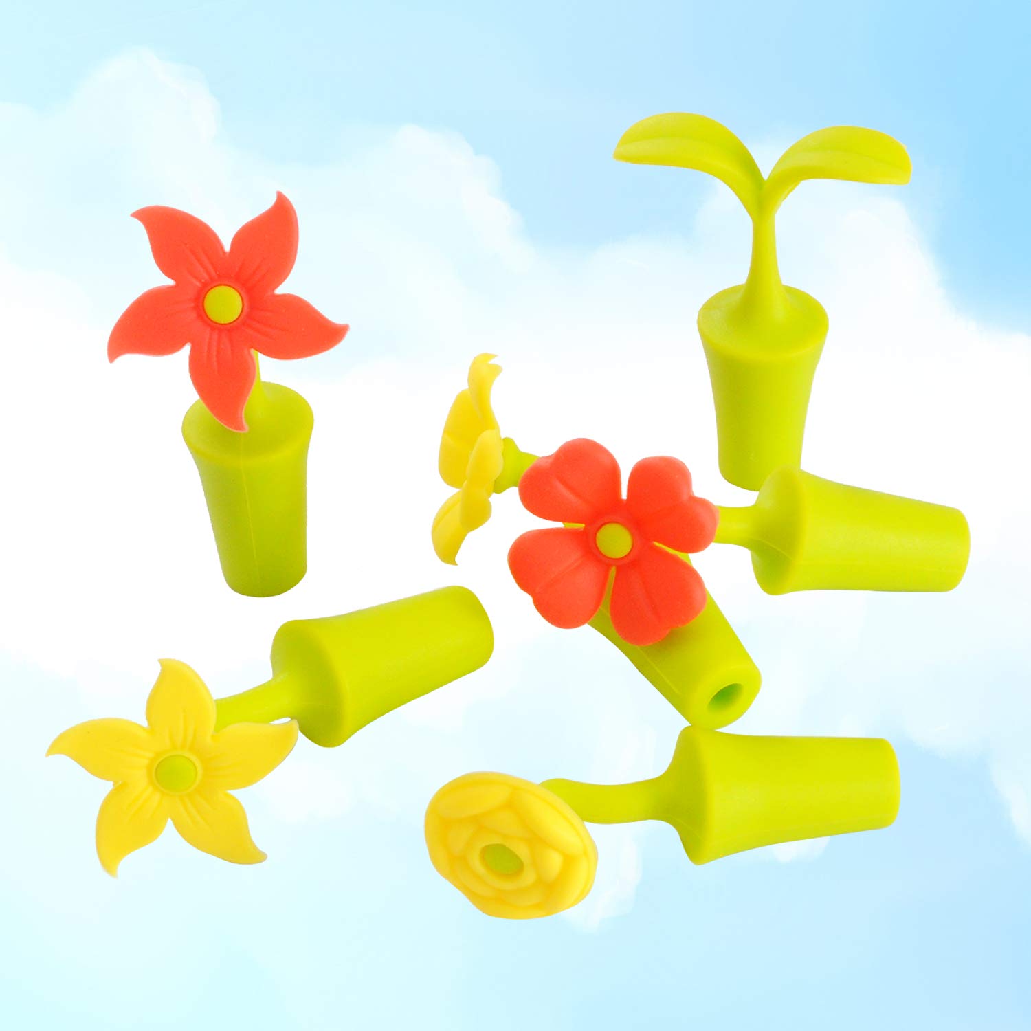 6-Pack Silicone Wine Stoppers - Colorful Flower Design for Wine Bottles | Perfect for Parties, Gifts & Home Bar Accessories