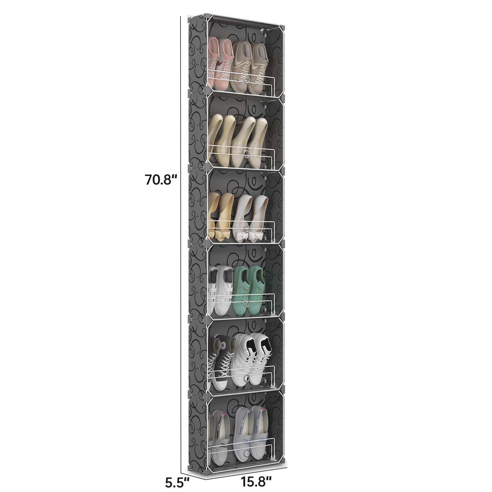 MAGINELS 6-Tier Shoe Rack Organizer with Cover - Slim Space-Saving Shoe Storage Cabinet for Closet, Entryway, Behind Door - Black | Perfect for Small Spaces, Apartments & Dorm Rooms