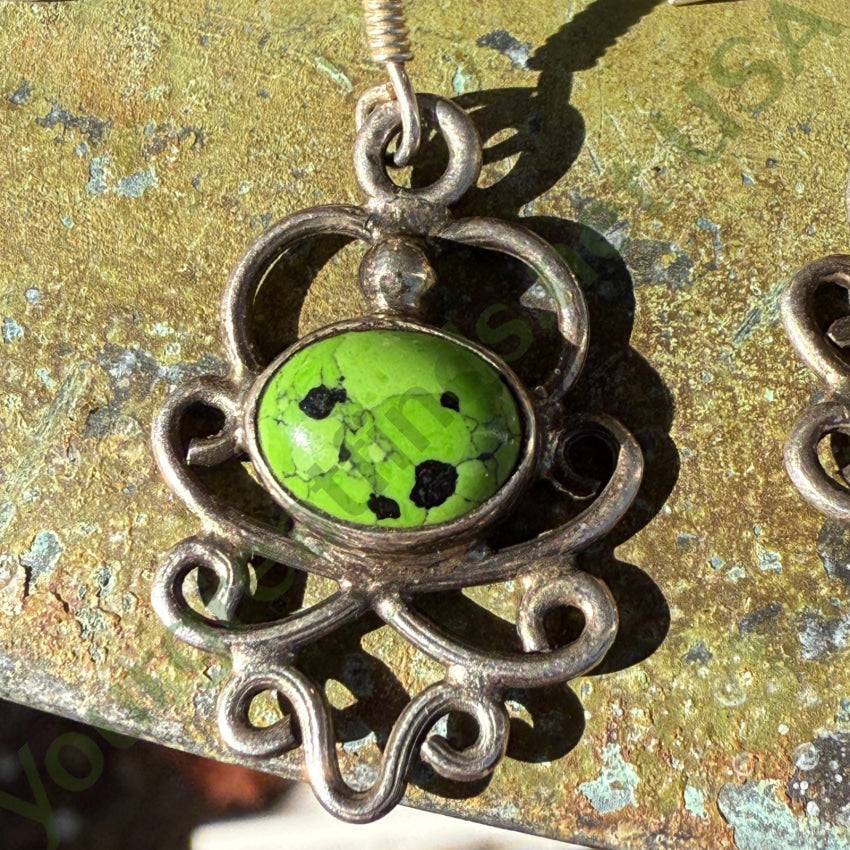 Natural Apple Green Gaspeite Sterling Silver Pierced Earrings – Handmade Dangle Earrings for Women, Perfect for Casual Wear, Parties & Gifts
