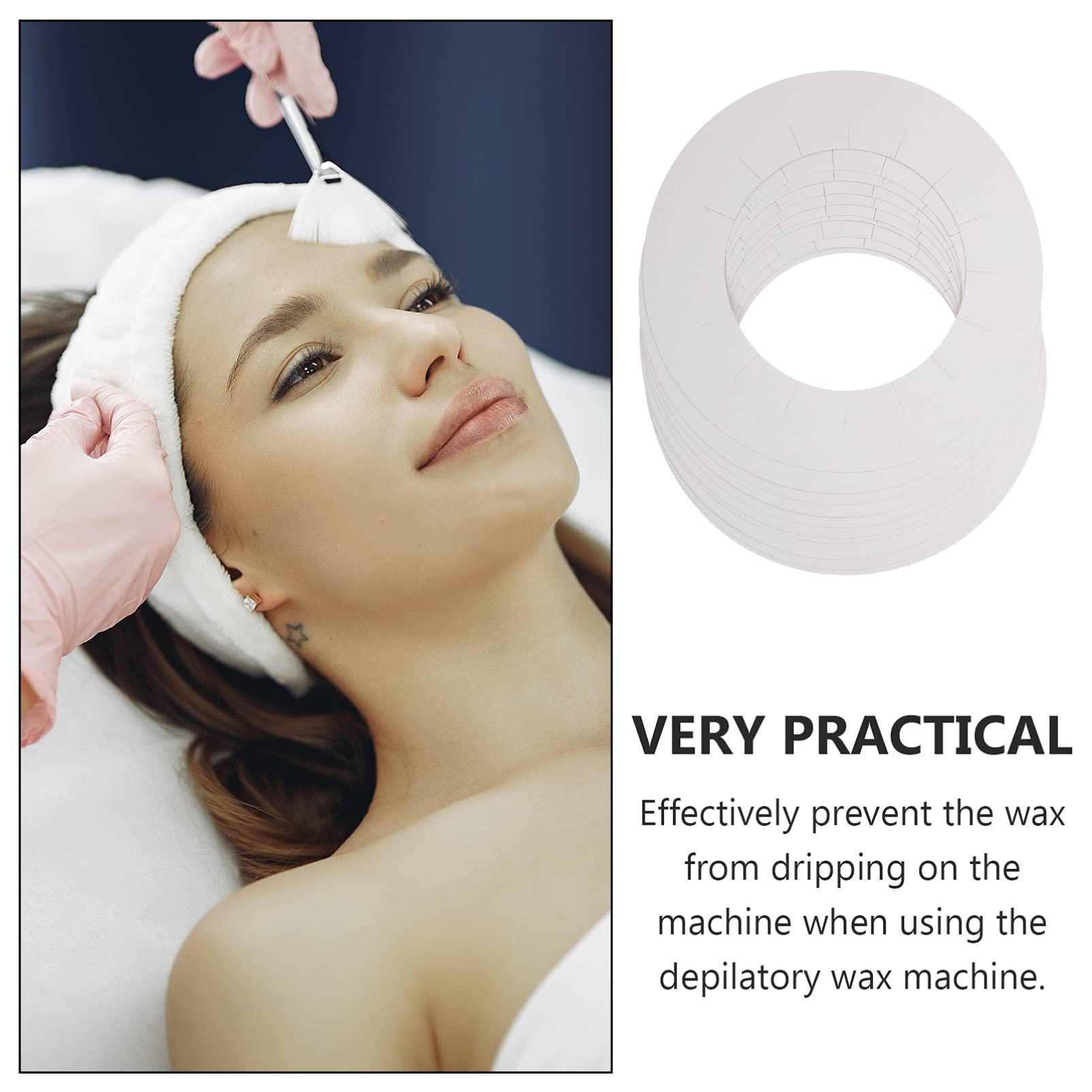 30pcs Waxing Machine Mats & Collars - Hair Removal Kit with Wax Cloth Strips & Warmer Ring - White Paper Lining for Salon & Home Waxing Protection