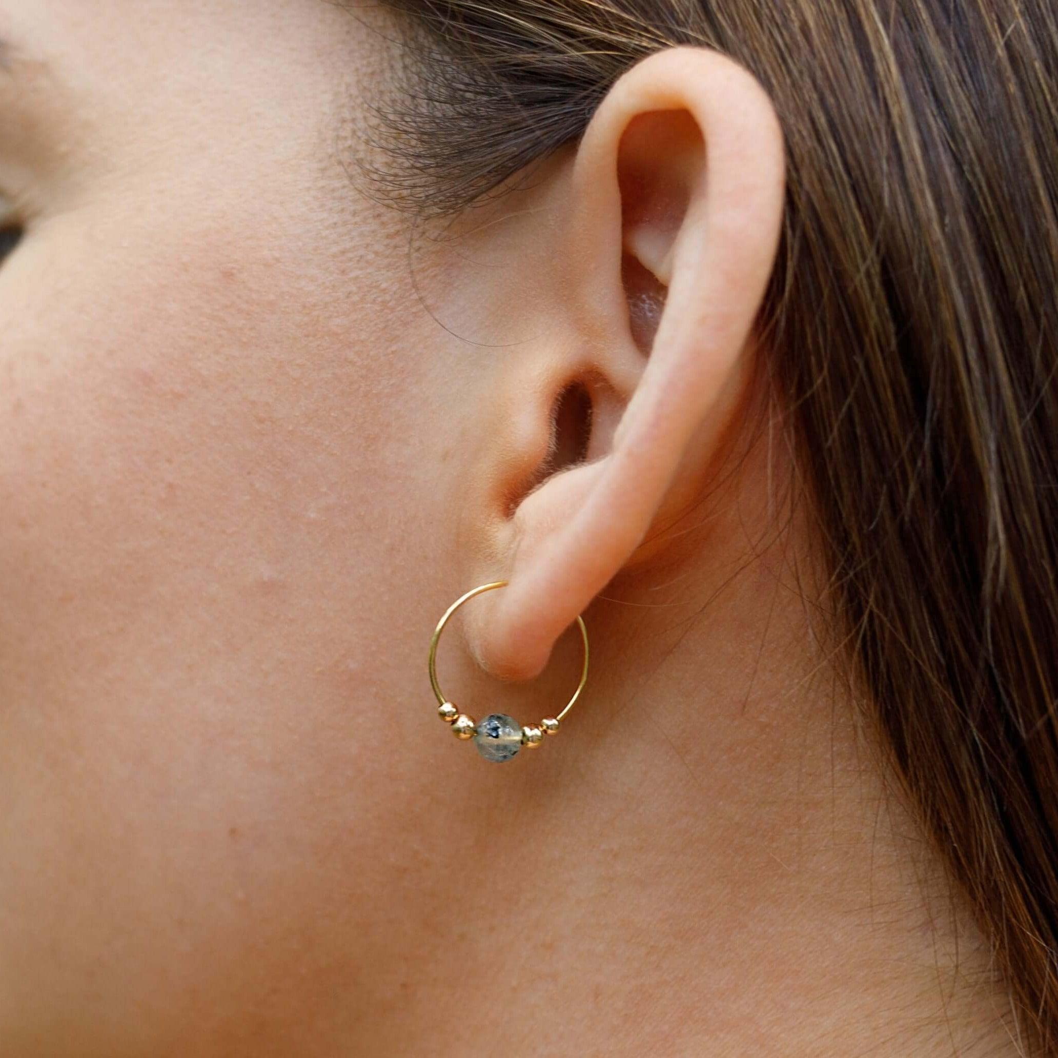 Tiny Prehnite Gemstone Bead Hoop Earrings - Dainty Green Stone Jewelry for Women | Perfect for Everyday Wear, Office & Special Occasions
