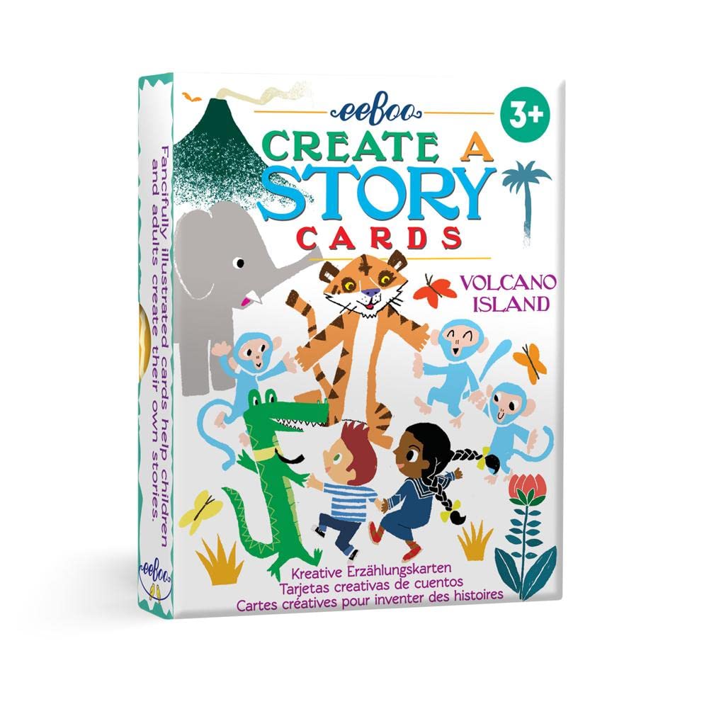 eeBoo Create a Story Cards - Volcano Island Adventure, 36 Illustrated Storytelling Cards for Kids Ages 3+ | Spark Imagination & Creativity | Perfect for Family Game Night, Preschool Learning & Bedtime Stories