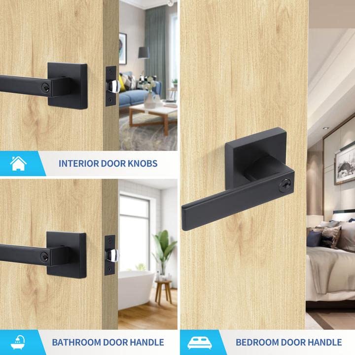 10 Pack Heavy Duty Keyed Entry Door Levers with Keys - Flat Style Door Handle Set in Matte Black (Not Keyed Alike) - Secure Exterior Lockset for Storeroom, Bedroom, Office & Commercial Use