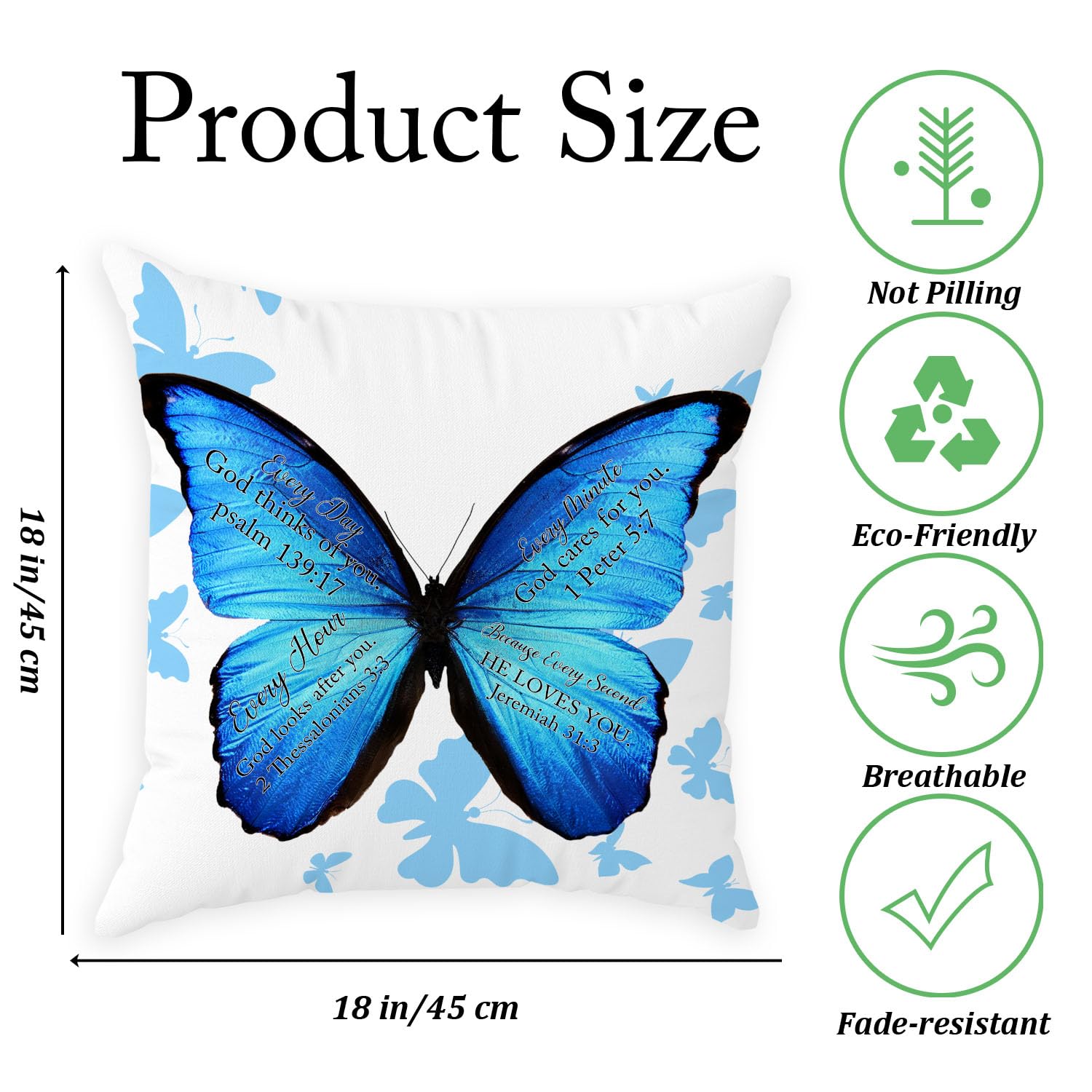Christian Inspirational Throw Pillow Covers 18x18 Inch - Bible Verse Prayer Pillowcases with Butterfly Design for Sofa, Couch & Home Decor - Religious Gifts for Women & Men - Perfect for Church Events, Bible Study & Spiritual Home Decor