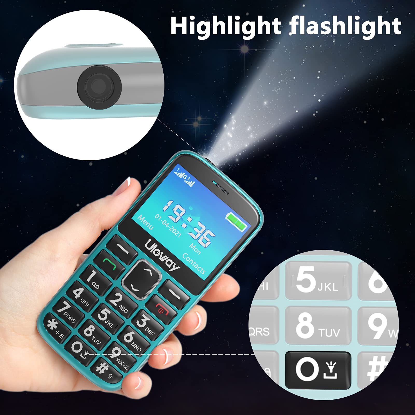 Uleway Big Button Easy-to-Use Unlocked Senior Cell Phone - Dual SIM Basic Mobile Phone for Elderly with SOS Emergency Button, Charging Dock & Hearing Aid Compatible (HAC) - Perfect for Emergency Calls, Daily Communication & Independent Living