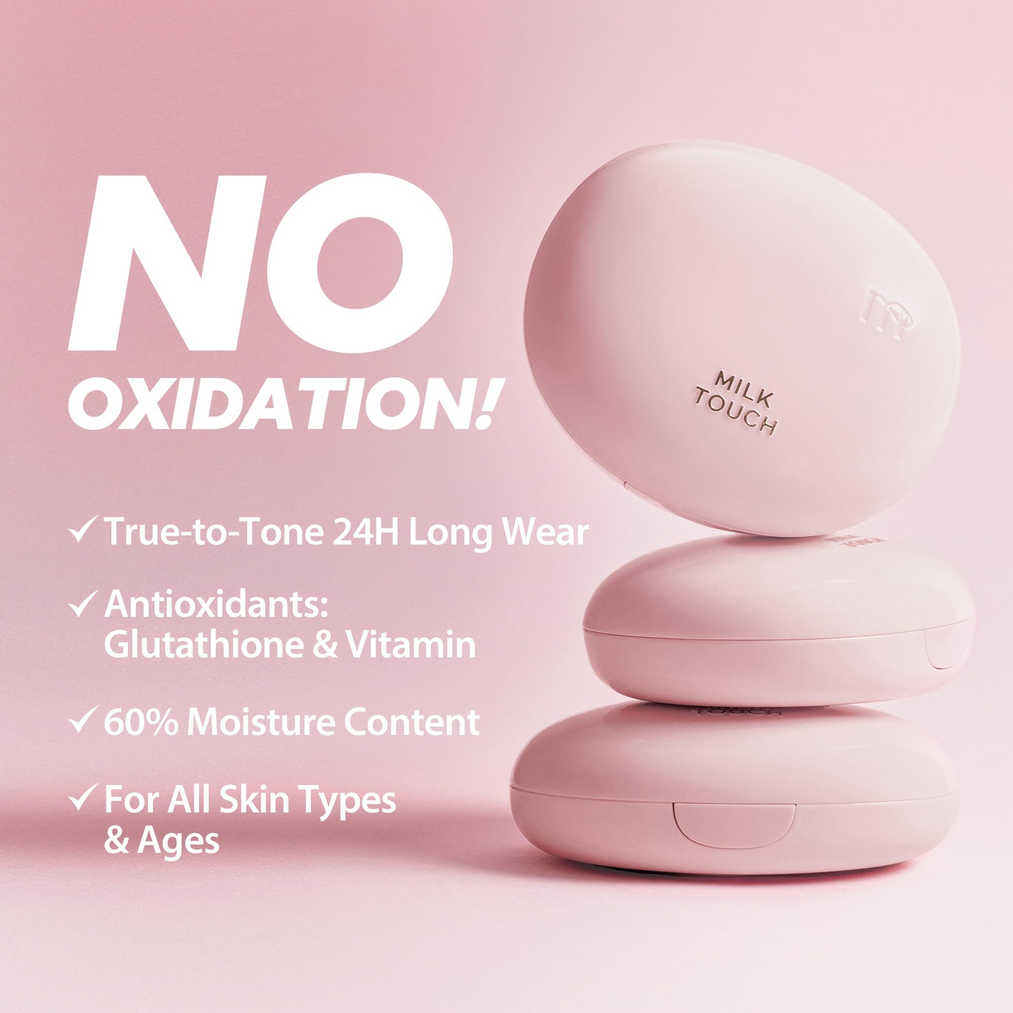 Milktouch Cushion Foundation - 24H Flawless Coverage with Radiant Finish | Korean Hydrating Makeup (60% Skincare Infused) | No Oxidation, Long-Lasting & Non-Creasing | Perfect for Daily Wear & Special Occasions Like Valentine's Day (Shade 19C Rosy Ivory)