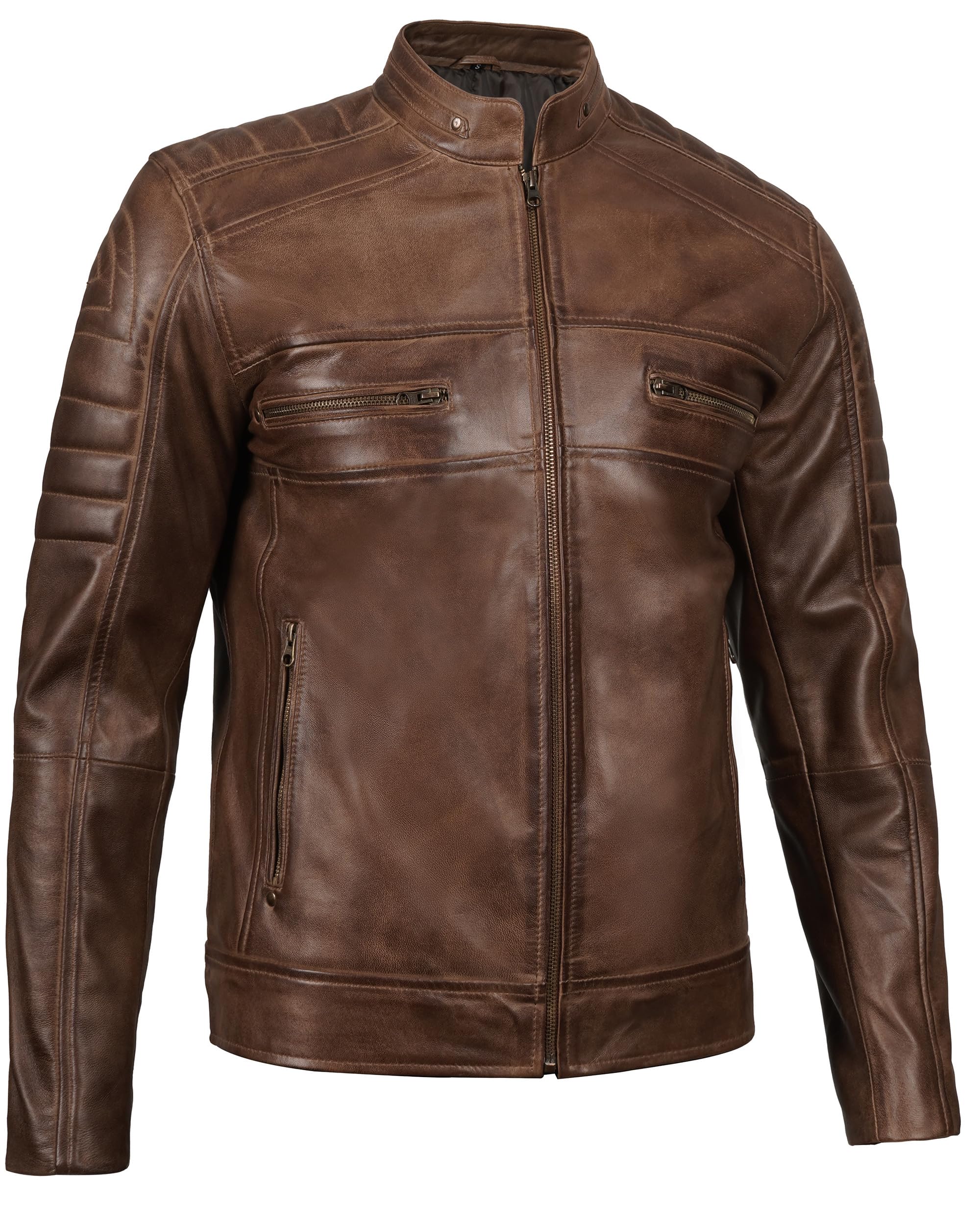 Decrum Men's Real Lambskin Leather Jacket - Cafe Racer Style Fashion Biker Jacket for Men | Perfect for Motorcycle Riding, Casual Outfits & Night Out
