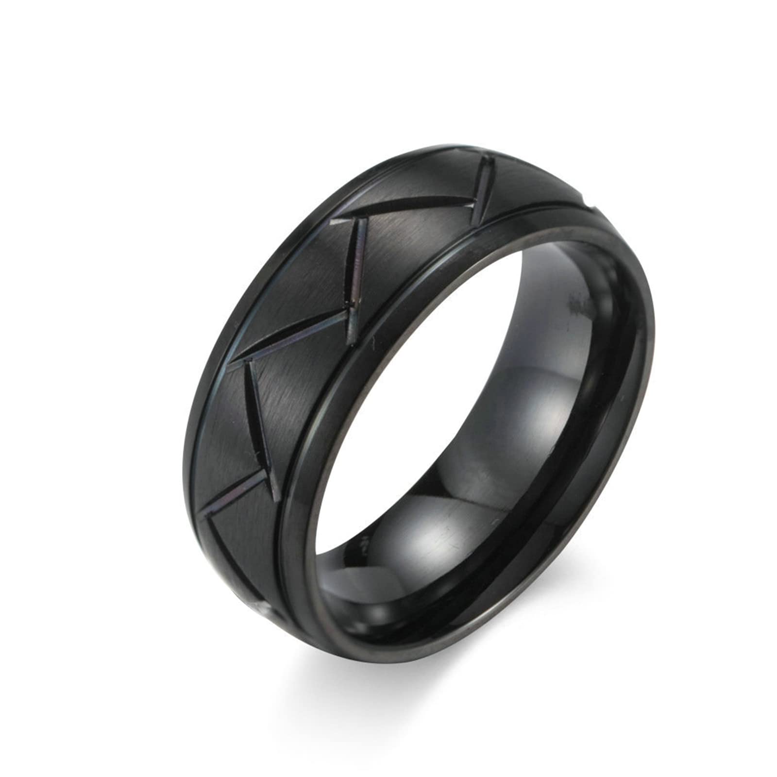 Bishilin Men's Engagement Ring - 8MM Silver Black Stainless Steel Wedding Band with Stripe Design | Perfect for Proposals, Anniversaries & Everyday Wear