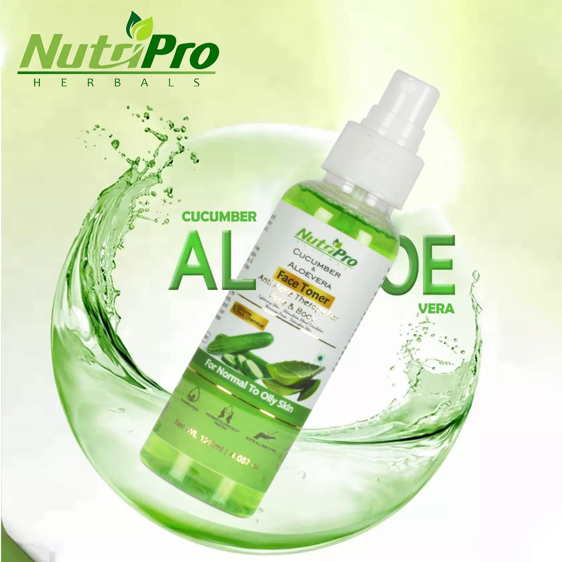 NutriPro Cucumber & Aloe Vera Face Toner for Acne Prone Skin - Sulfate Free, Paraben Free, Alcohol Free 120ml - Hydrating & Soothing Toner for Normal to Oily Skin - Perfect for Daily Skincare Routine & Post-Workout Refresh