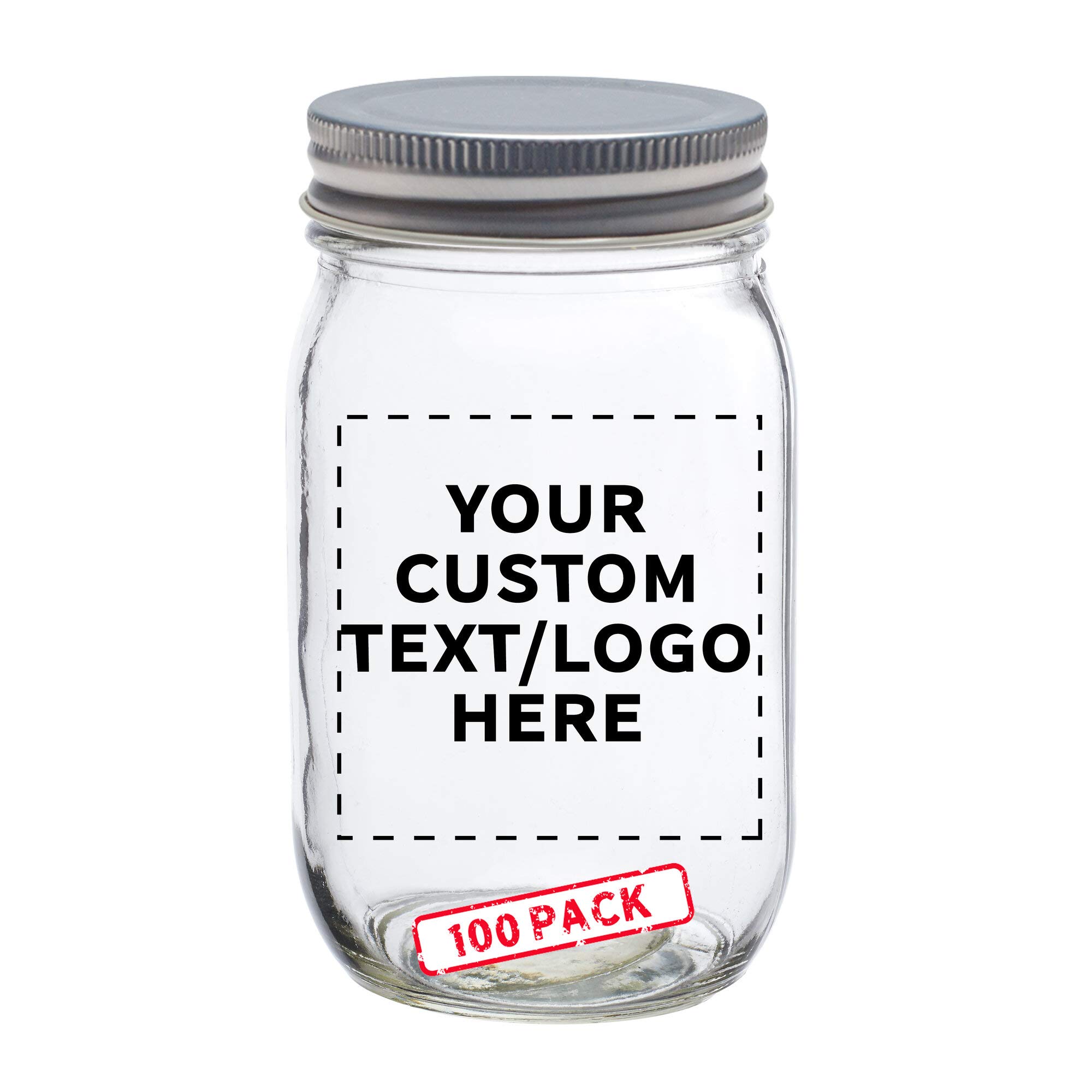 100-Pack 16oz Custom Mason Jars with Lids - Bulk Glass Jars for Overnight Oats, Candies, Pickles, Spices & Beverages - Personalized Storage Containers for Kitchen, Pantry & Gift Packaging