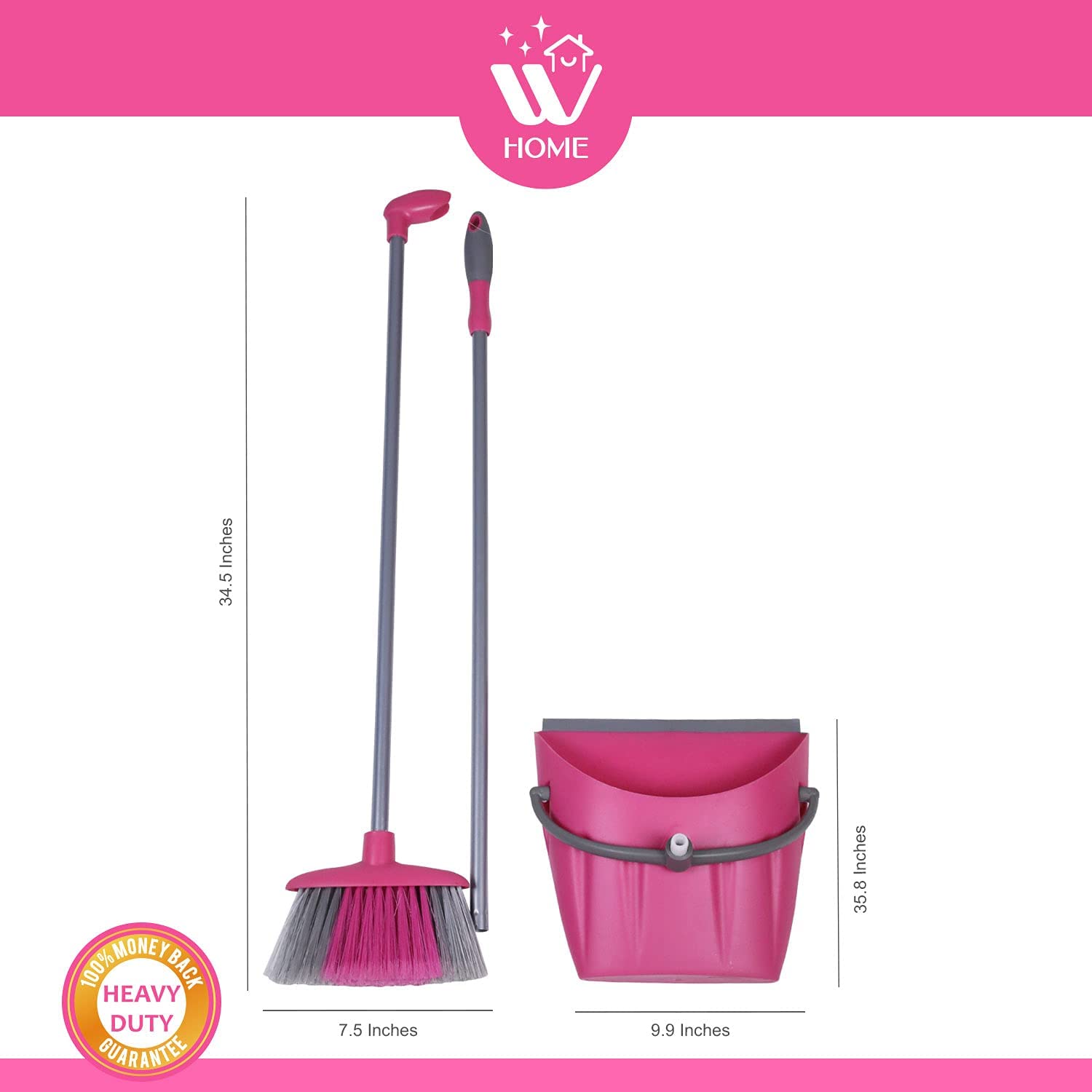 WBM Home Broom and Dustpan Set - Long Bristle Cleaning Brush for Hardwood Floors, Tile & Multi-Surfaces | Ideal for Kitchen, Garage & Household Cleaning