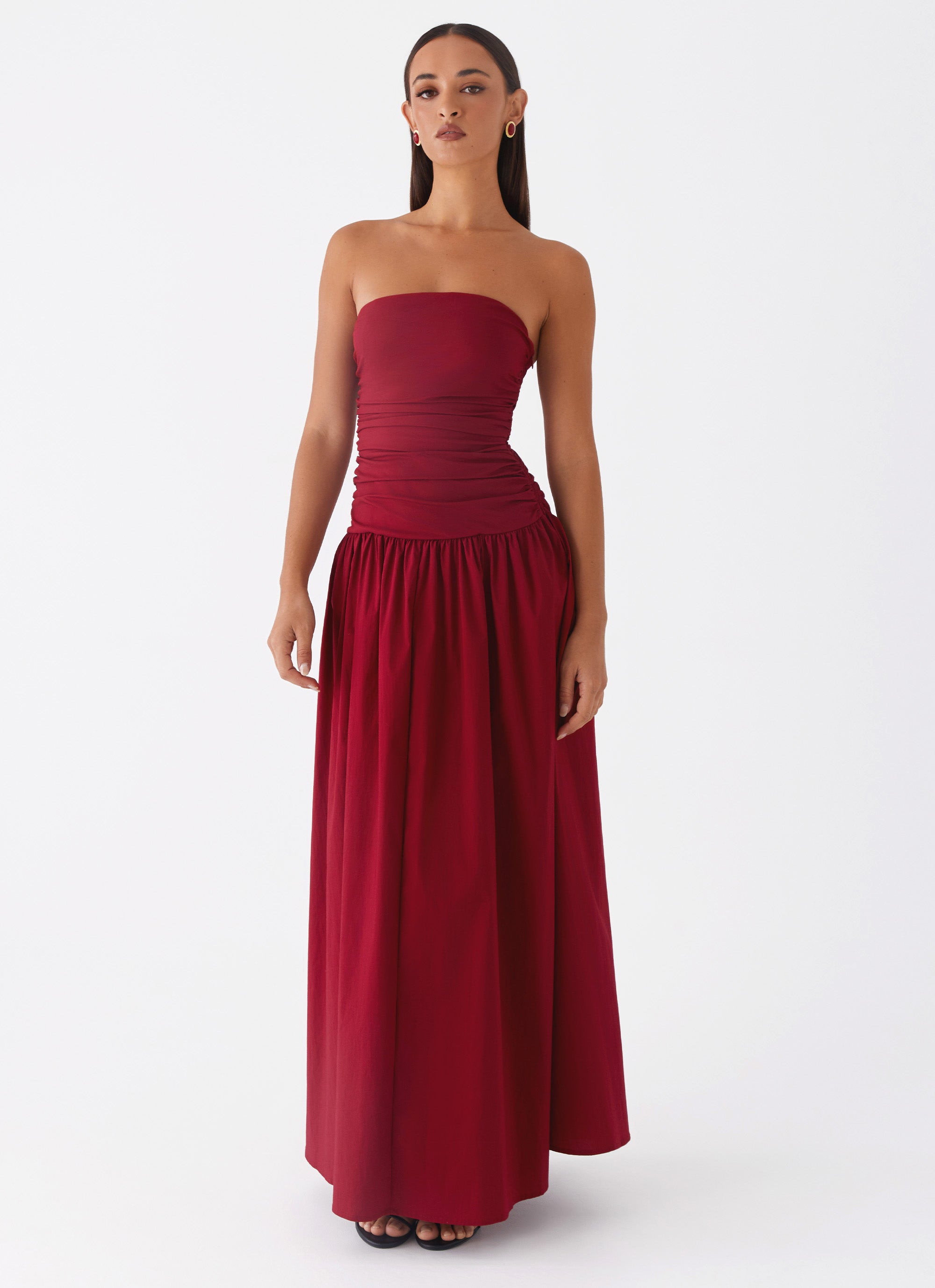 Carmel Maxi Dress in Merlot Red - Elegant Long Flowy Dress for Women, Perfect for Weddings, Parties & Summer Vacations