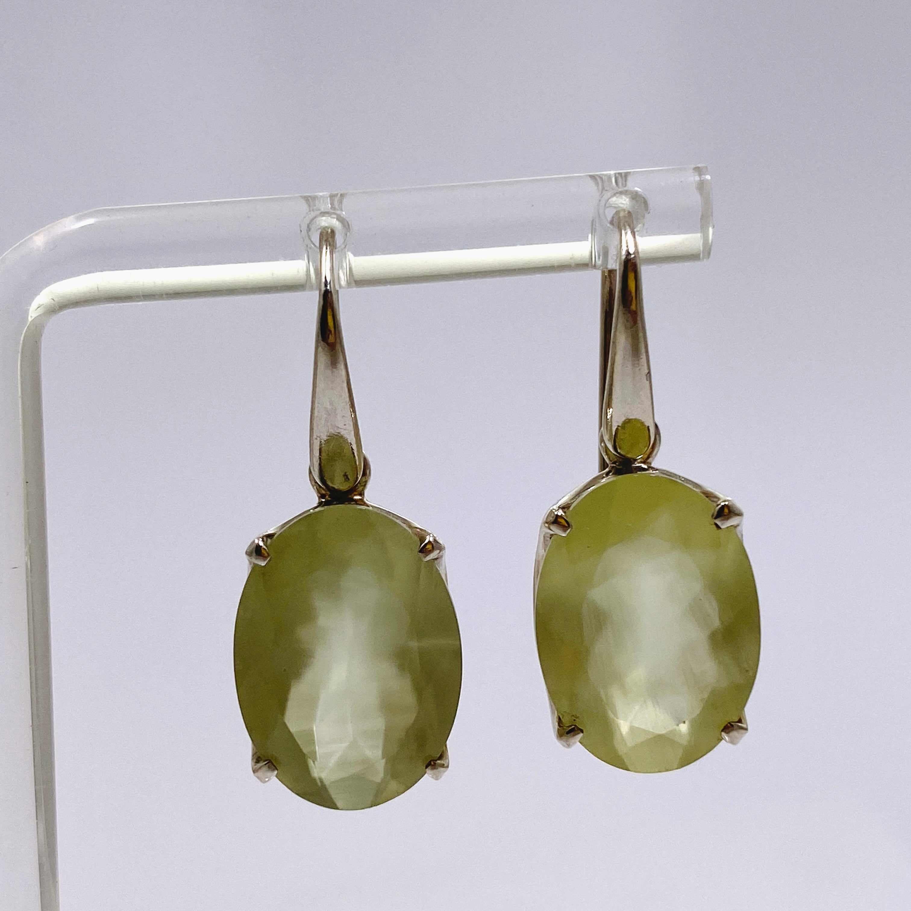 Natural Prehnite Gemstone Oval Faceted Dangle Earrings for Women - Elegant Jewelry Gift for Birthday, Anniversary & Special Occasions - Perfect for Parties, Weddings & Everyday Wear