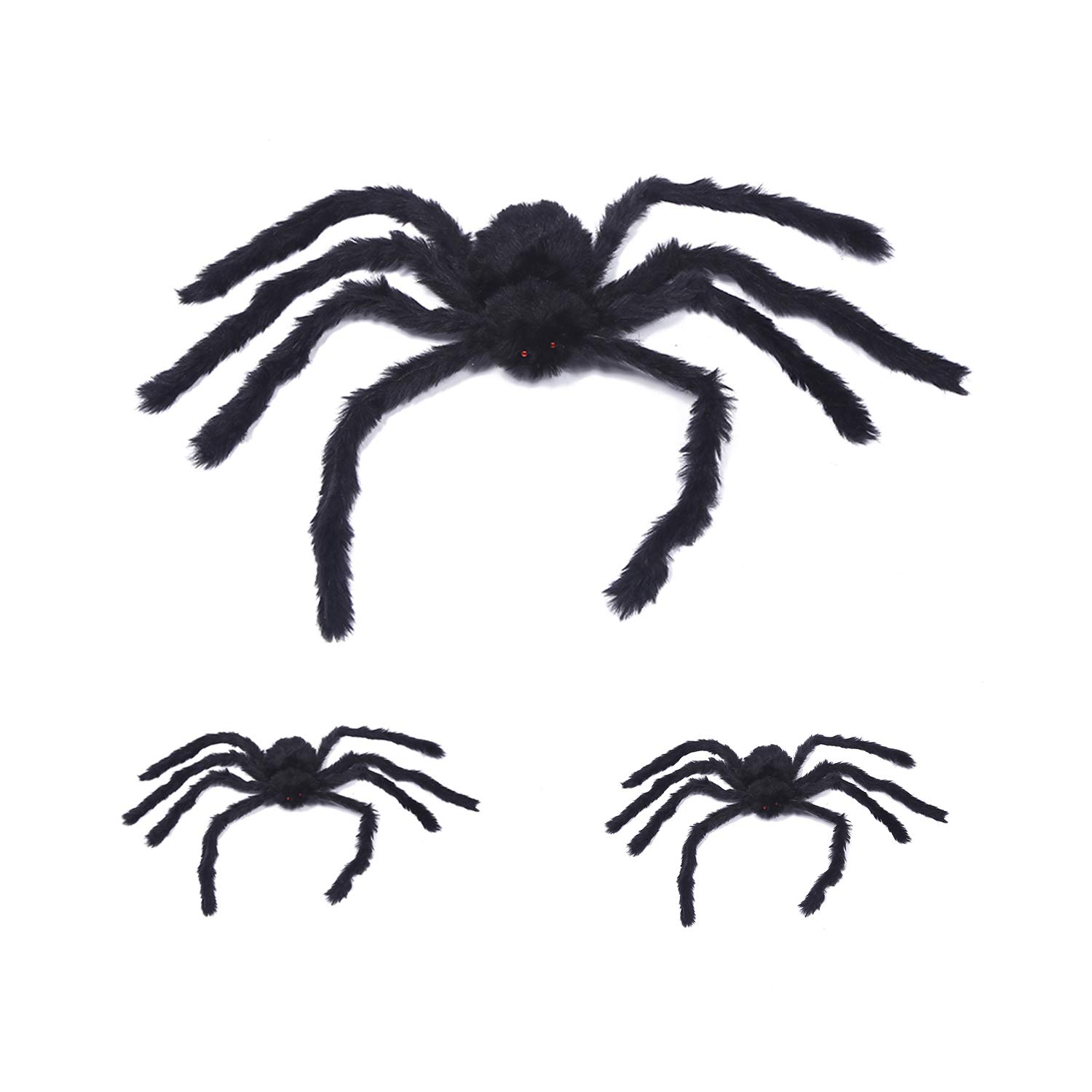 OCEDECOR Giant Halloween Spider Decorations - Large Black Hairy Fake Spider Props (4.1ft + 2x0.98ft) for Outdoor Yard, Indoor Home, Party & Haunted House Scary Decor