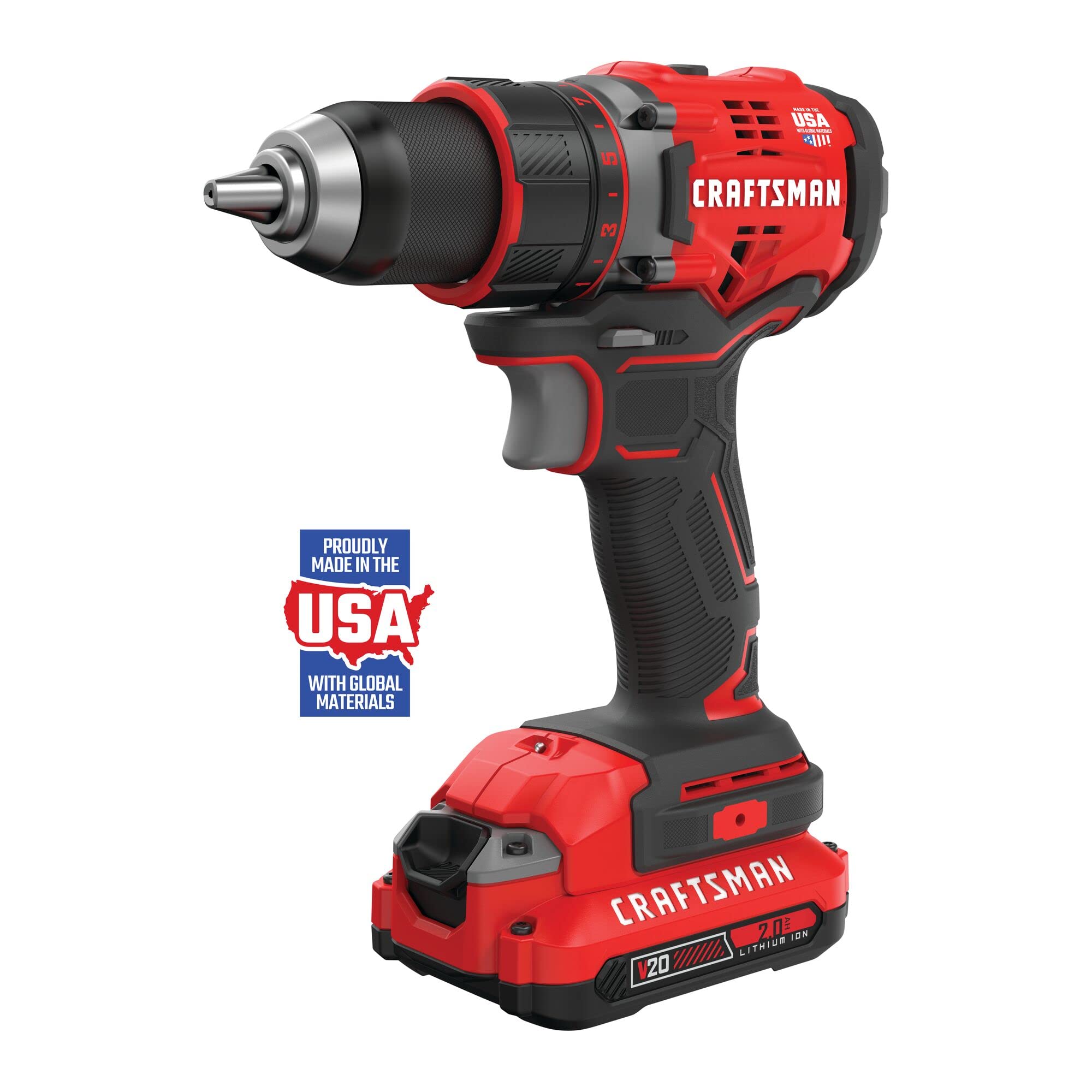CRAFTSMAN 20V MAX Cordless Drill Driver with 1/2 Inch Keyless Chuck - Includes 2 Batteries & Charger (CMCD720D2) - Perfect for DIY Projects, Home Repairs & Construction Work
