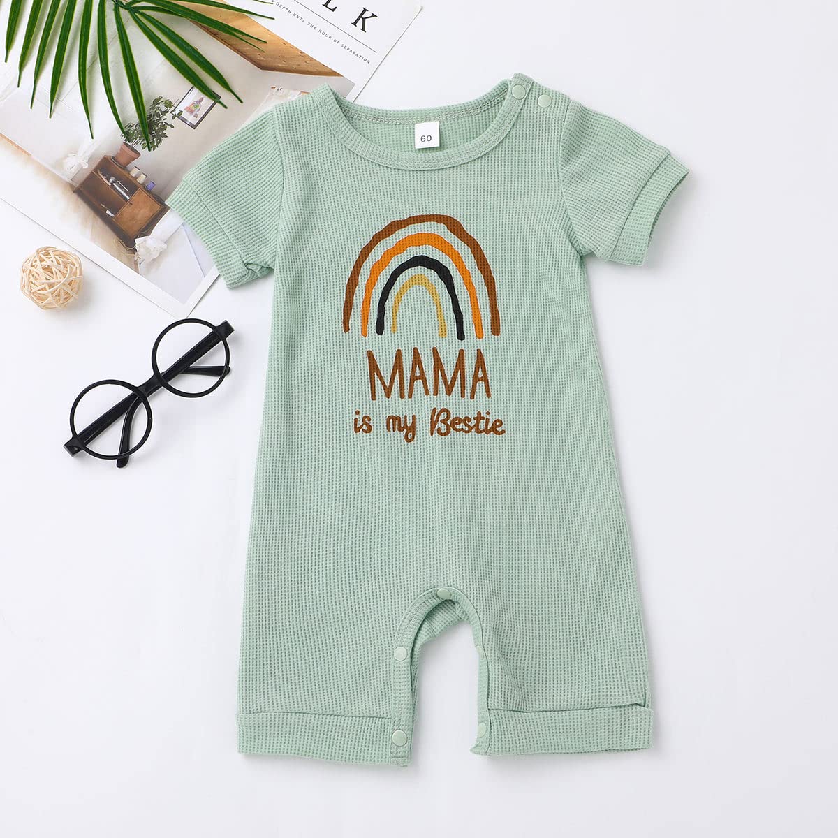 Newborn Baby Girl & Boy Rainbow Romper - Waffle Knit Jumpsuit for Summer - Matching Family Outfits for Mom & Dad - Perfect for Photoshoots, Beach Trips & Family Gatherings
