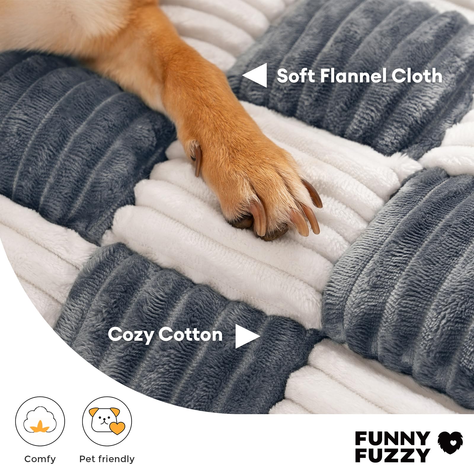 Washable Large Pet Couch Cover for Dogs - Soft Fuzzy Plaid Sofa Protector in Muted Grey | Durable Furniture Protector for Pets | Perfect for Living Room, Bedroom & Pet-Friendly Spaces