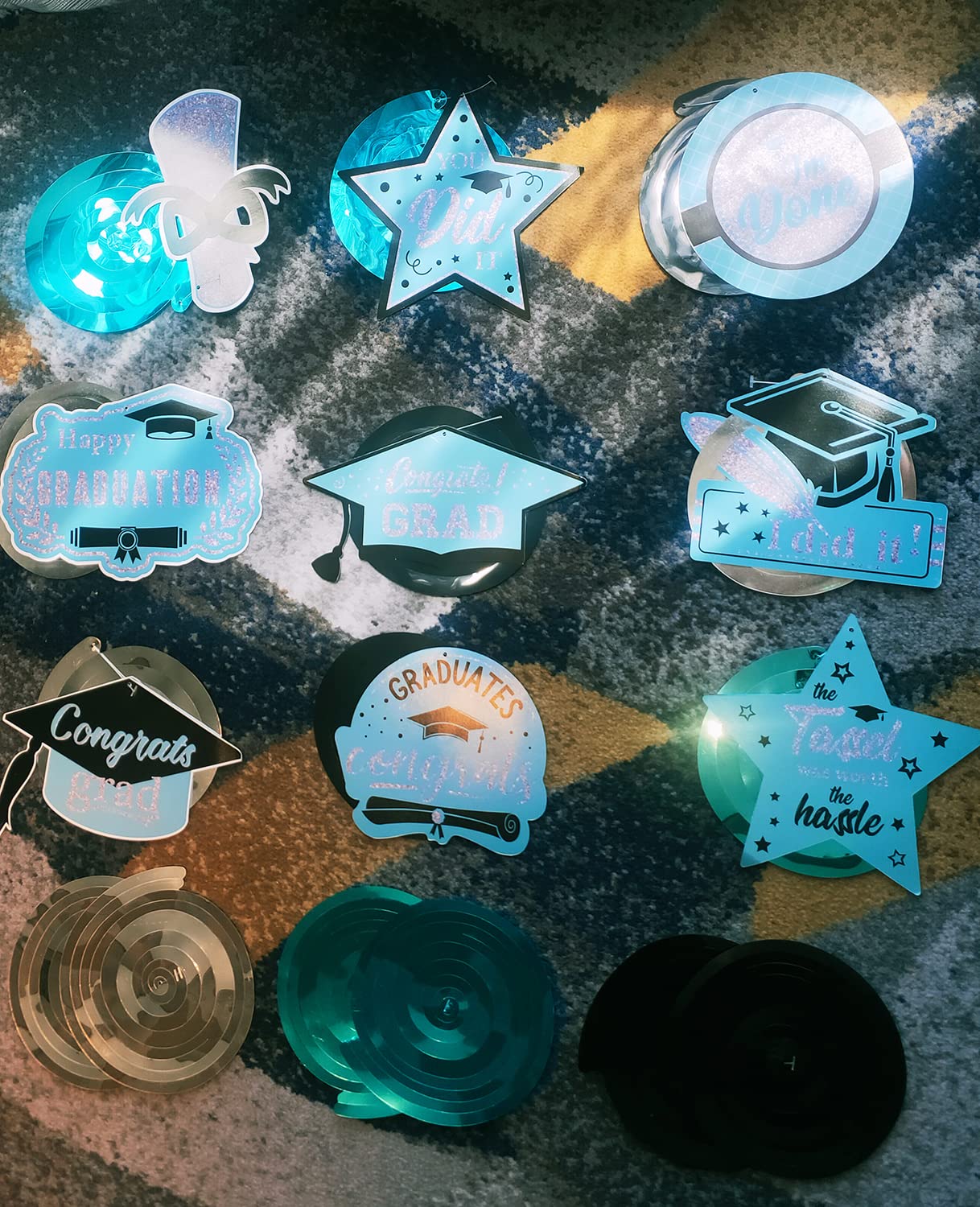2025 Teal & Silver Graduation Party Decorations Set - 15pcs Hanging Swirls for Class of 2025 | Turquoise, Black & Silver Graduation Decor | Perfect for Graduation Ceremonies, Parties & Photo Backdrops