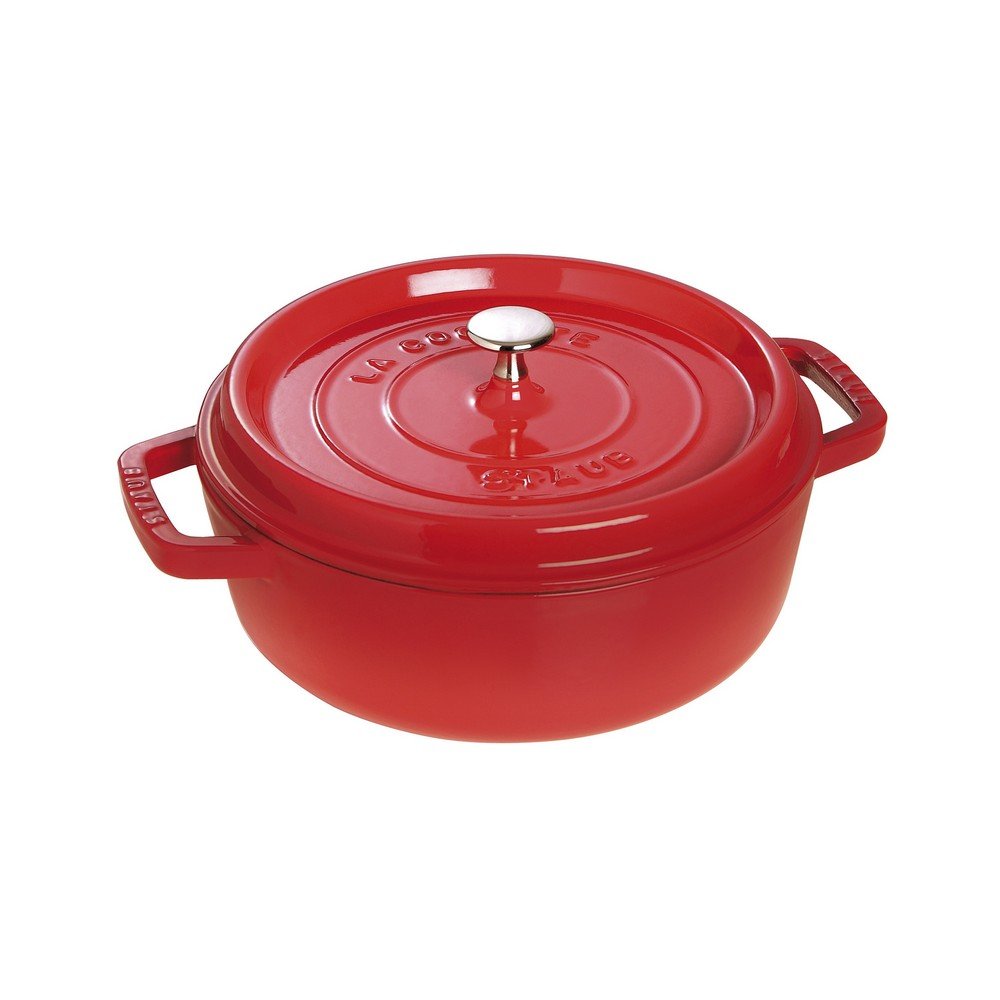 Staub 4-Quart Cast Iron Round Cocotte - Cherry Red, French-Made Enameled Dutch Oven for Braising, Roasting & Serving | Perfect for Soups, Stews & Family Dinners