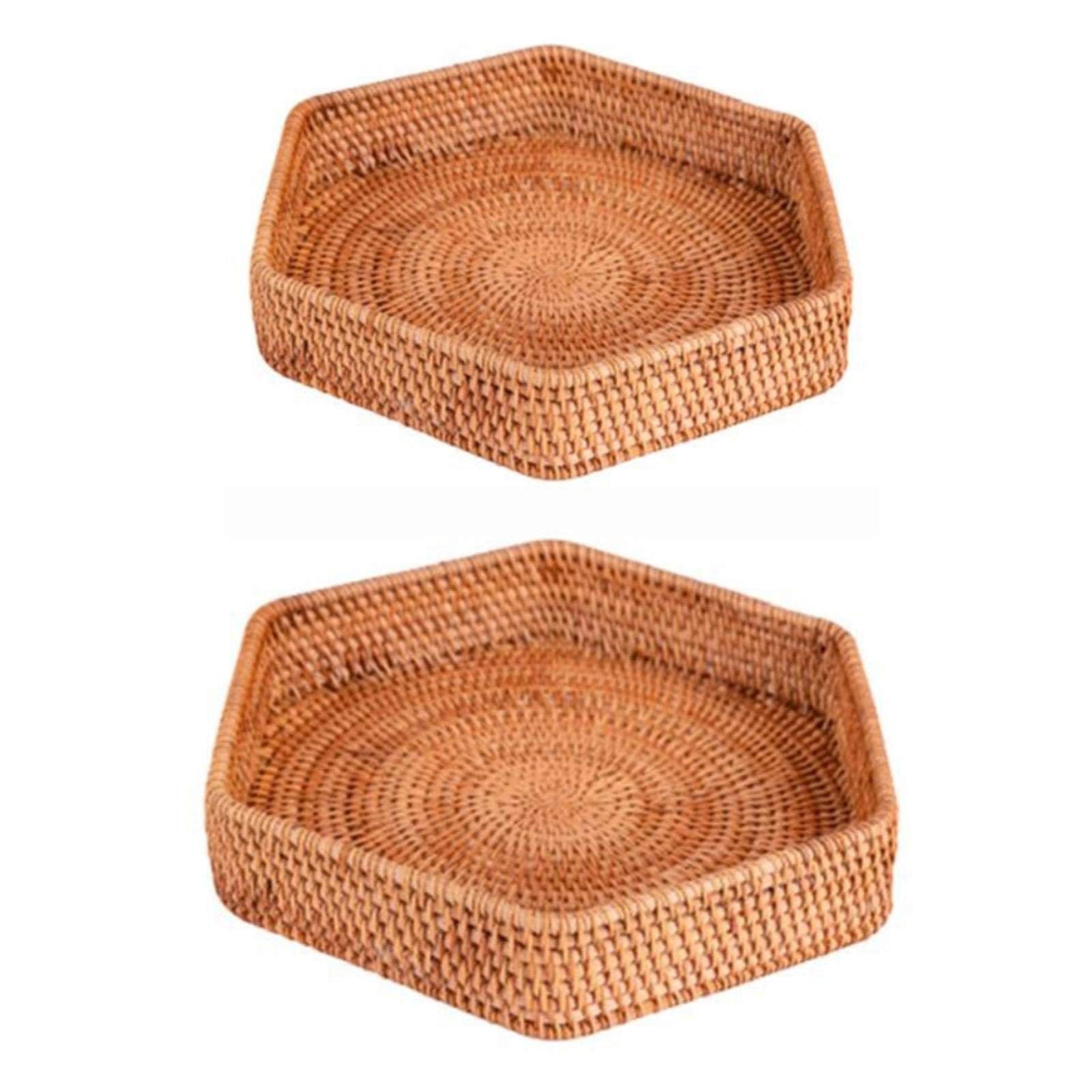 Hexagonal Wicker Rattan Basket - Handwoven Bread Tray for Food, Fruits, Vegetables & Snacks | Countertop Storage Organizer for Kitchen, Dining Table, Picnic & Home Decor